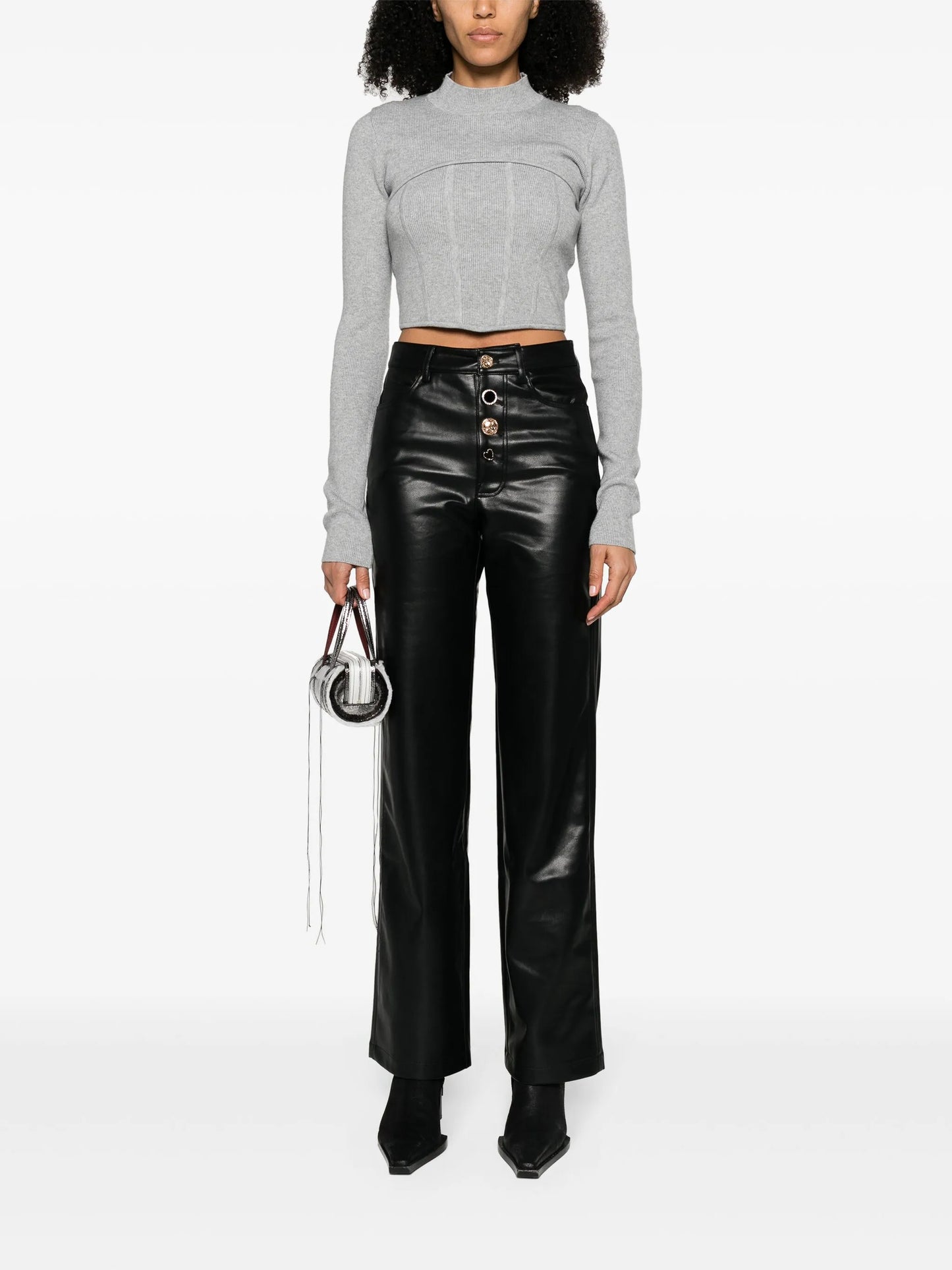 button-embellished high-waist trousers