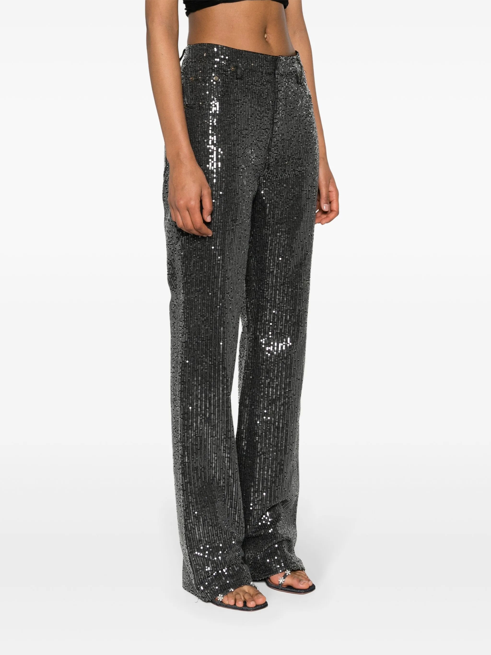 high-waisted sequin-embellished jeans