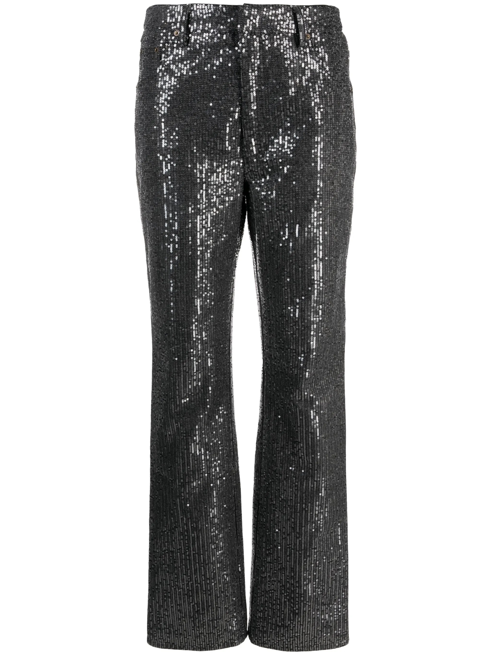high-waisted sequin-embellished jeans