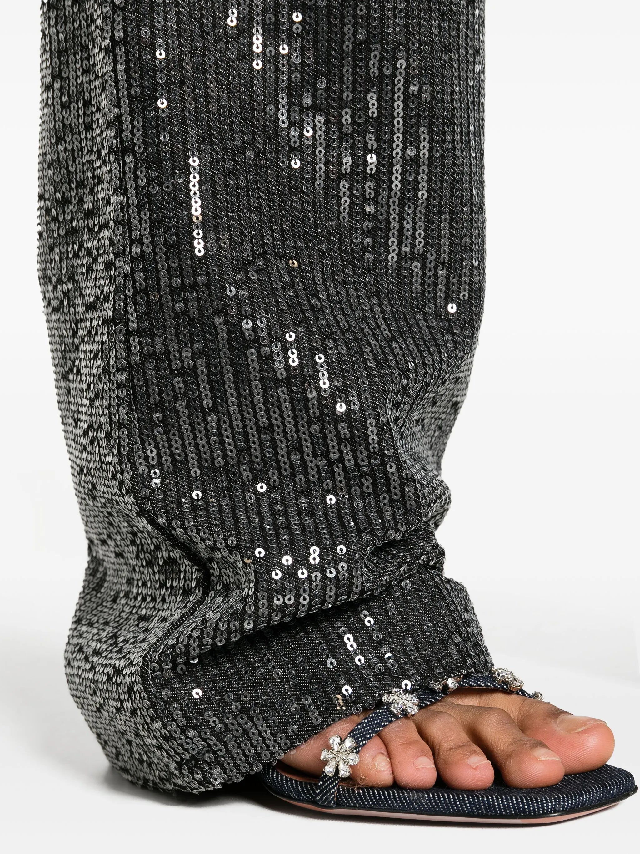 high-waisted sequin-embellished jeans