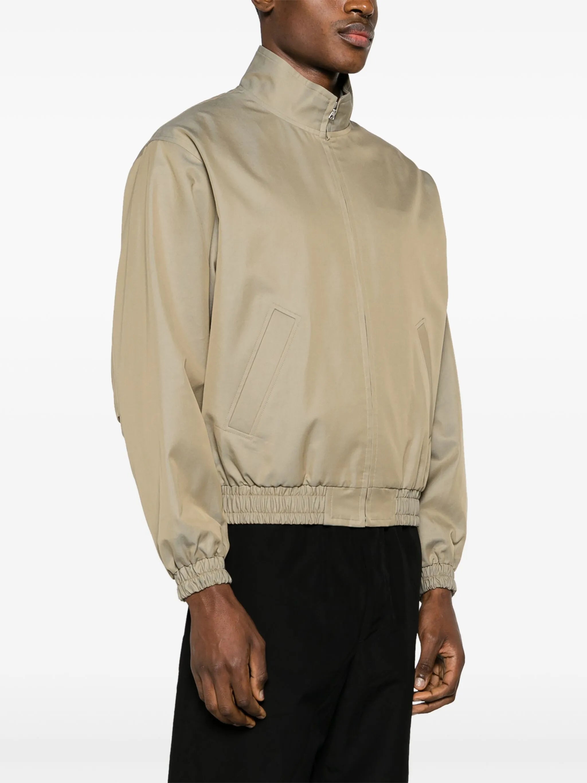 mock-neck zip-up bomber jacket