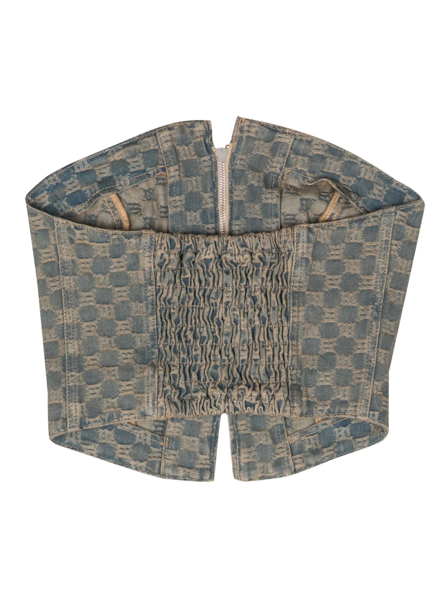 monogram-jacquard denim corset top
