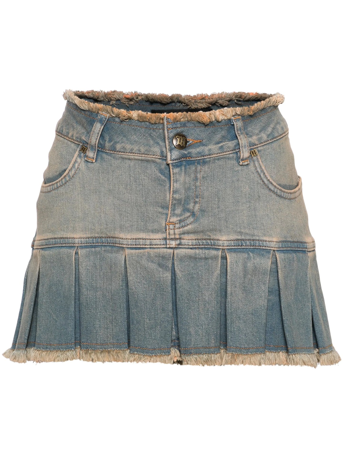 pleated denim miniskirt