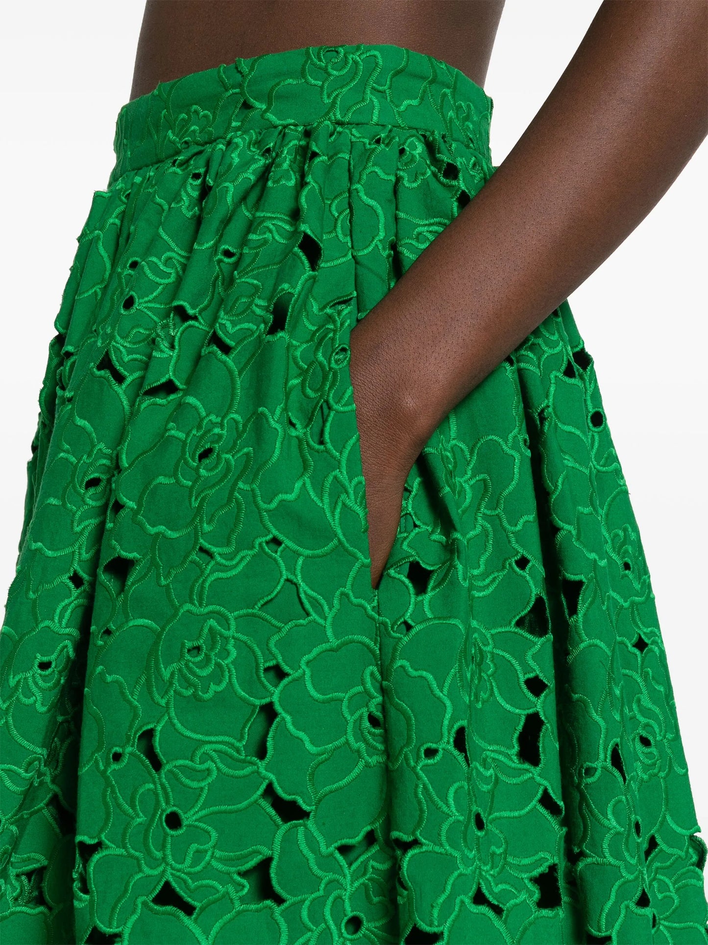 broderie-anglaise flared midi skirt