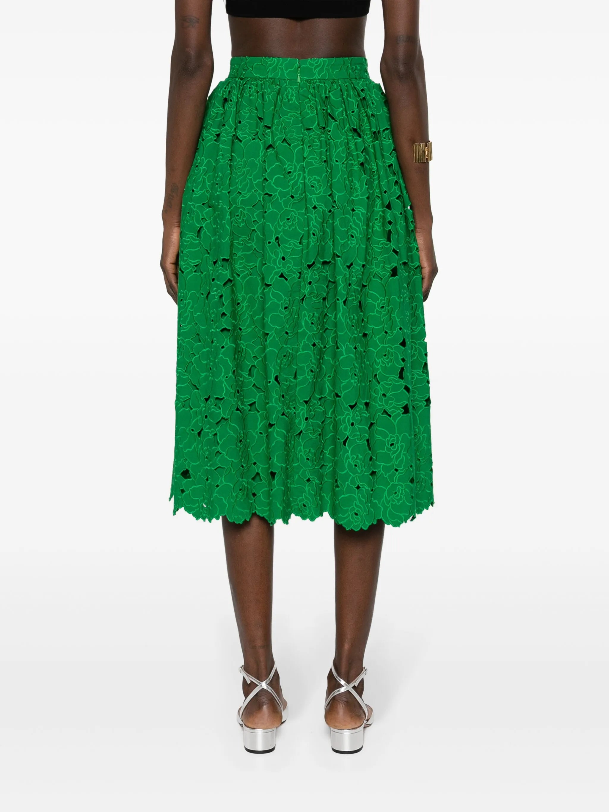 broderie-anglaise flared midi skirt