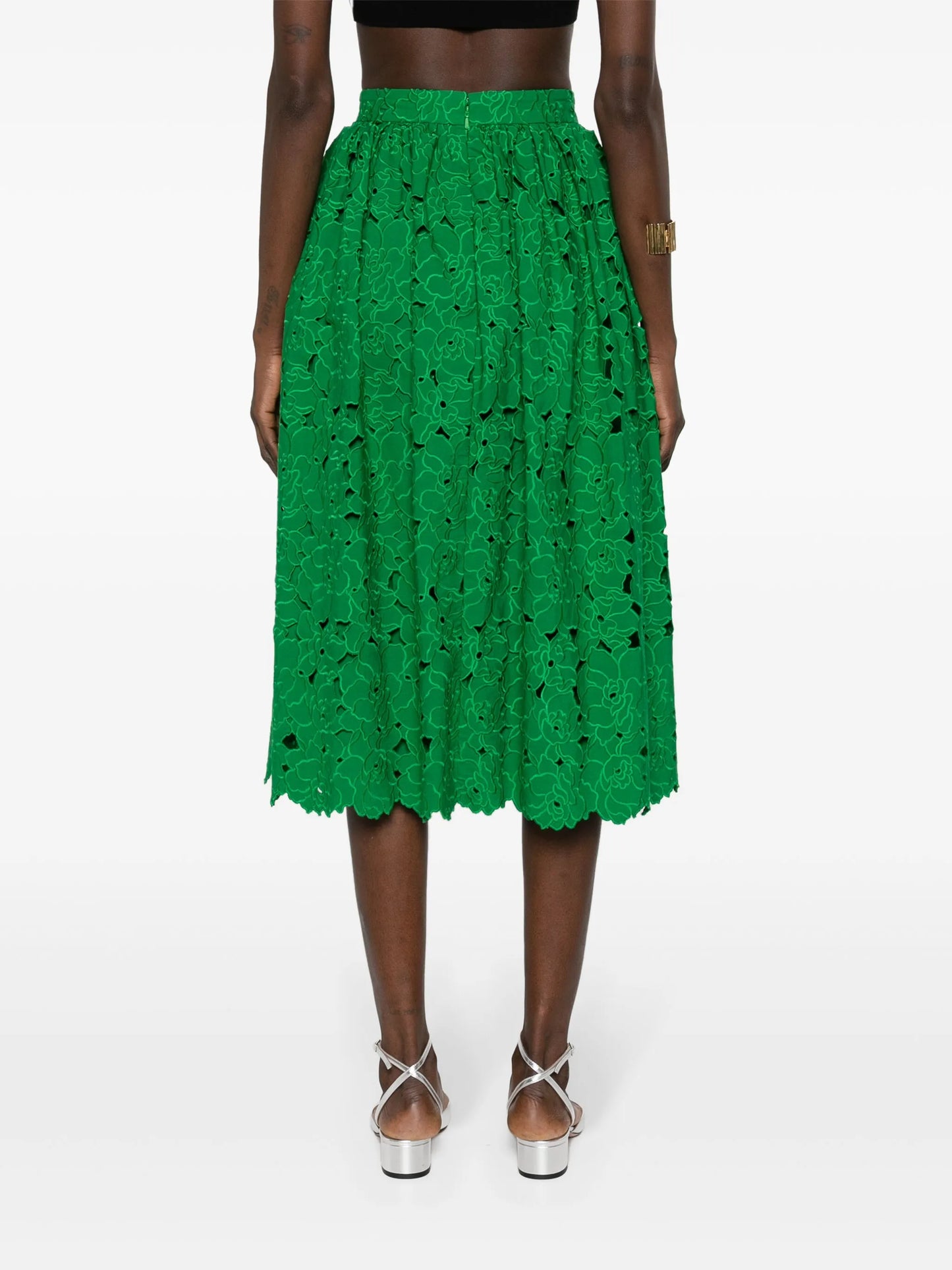 broderie-anglaise flared midi skirt