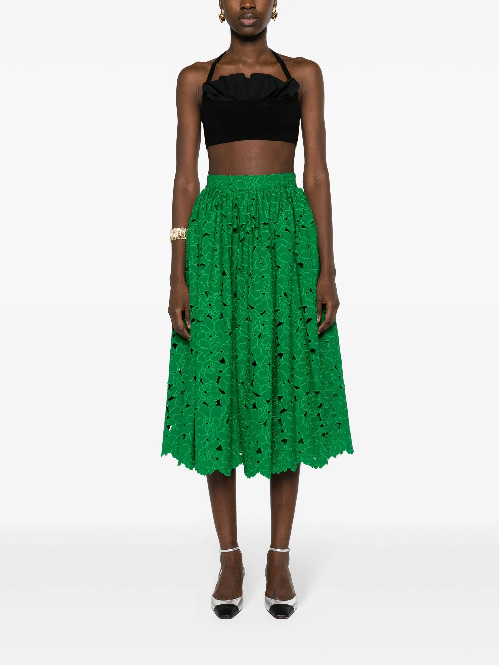 broderie-anglaise flared midi skirt