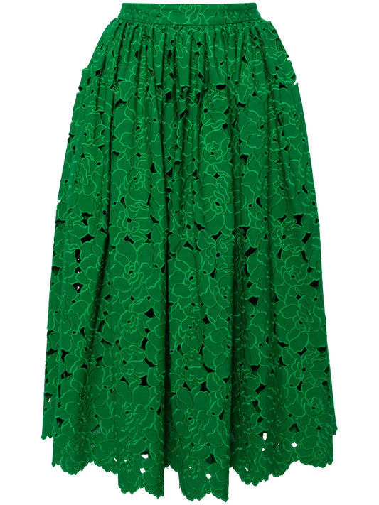 broderie-anglaise flared midi skirt