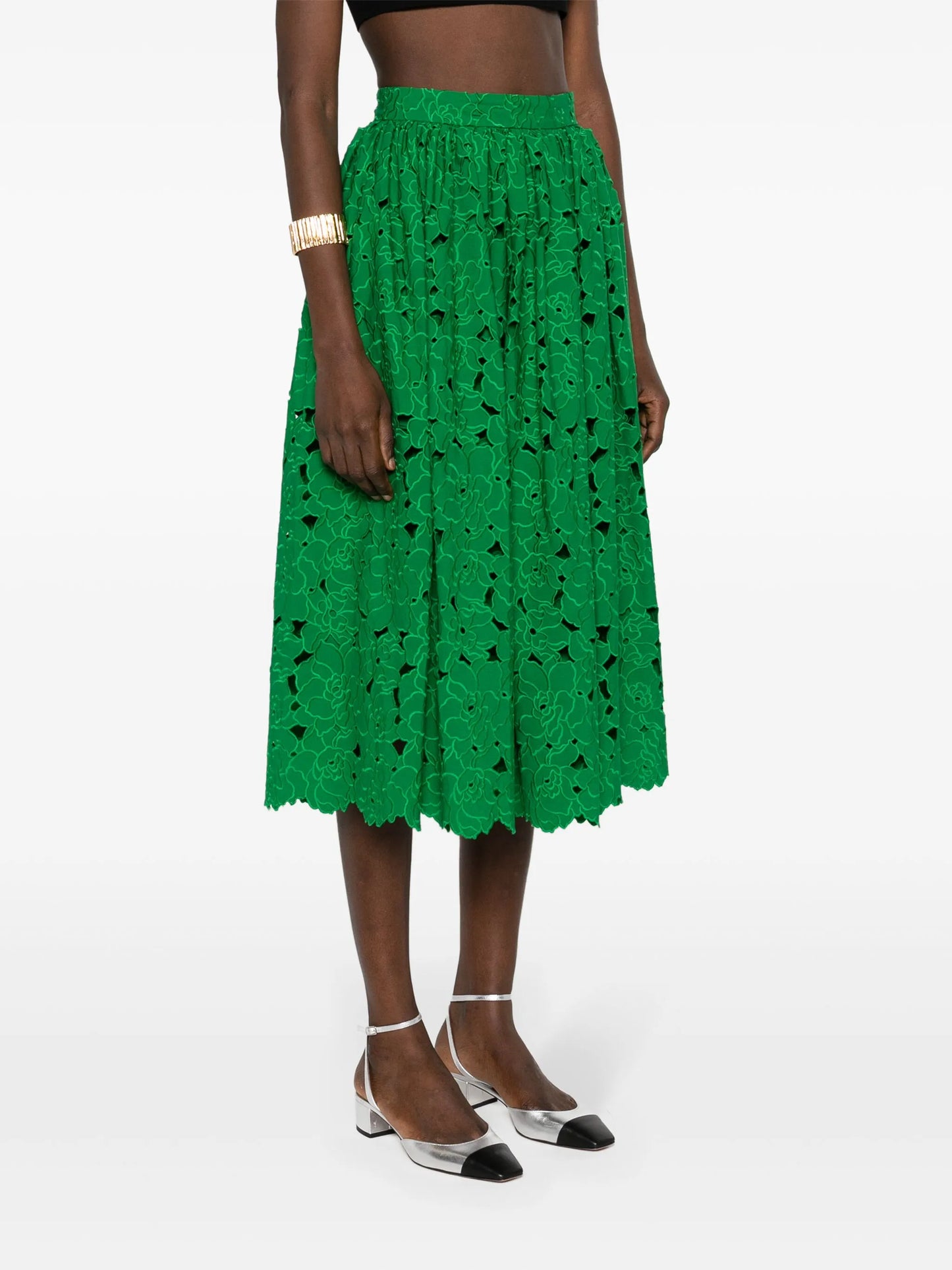 broderie-anglaise flared midi skirt