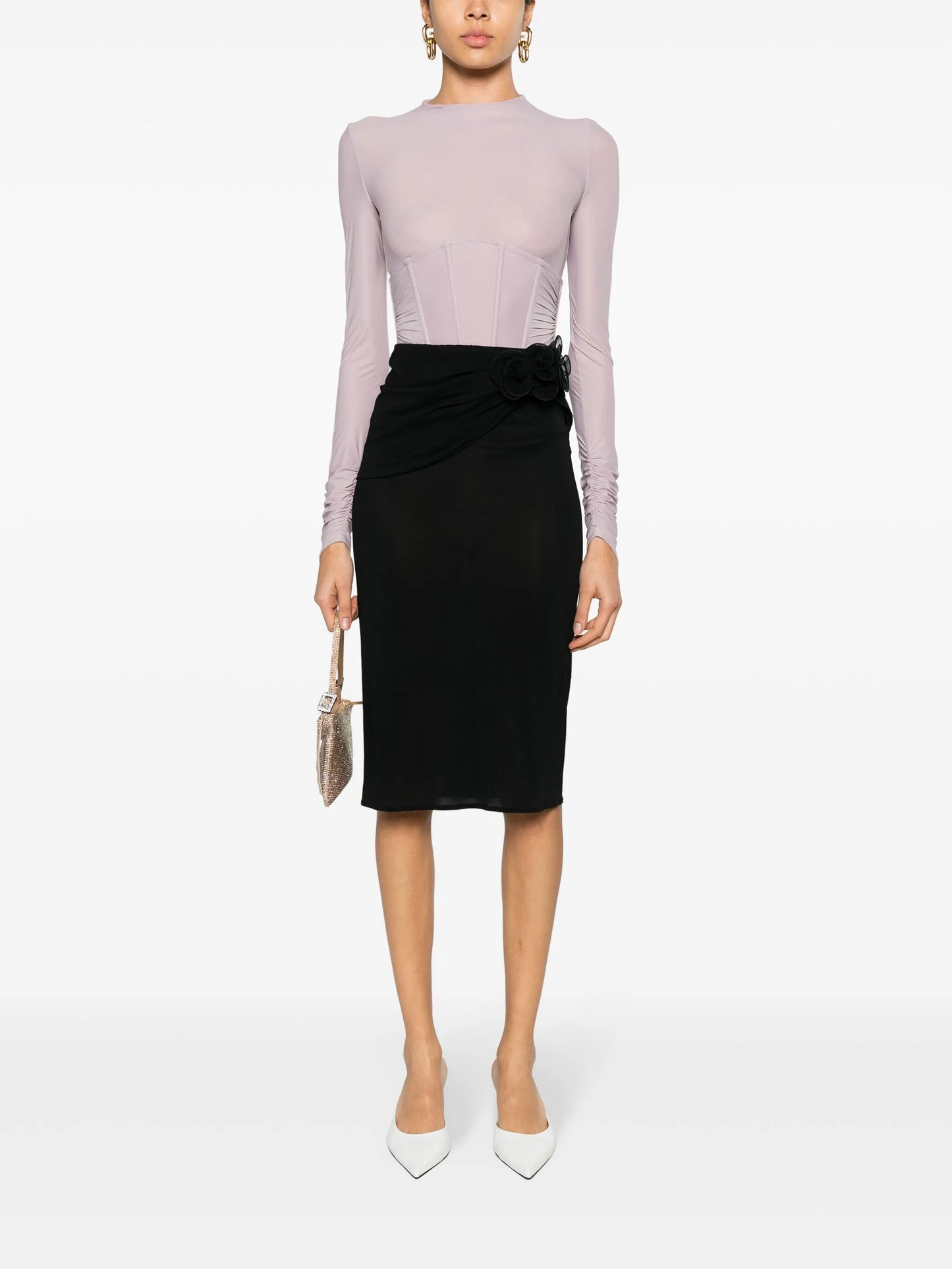 floral-appliqué pencil skirt
