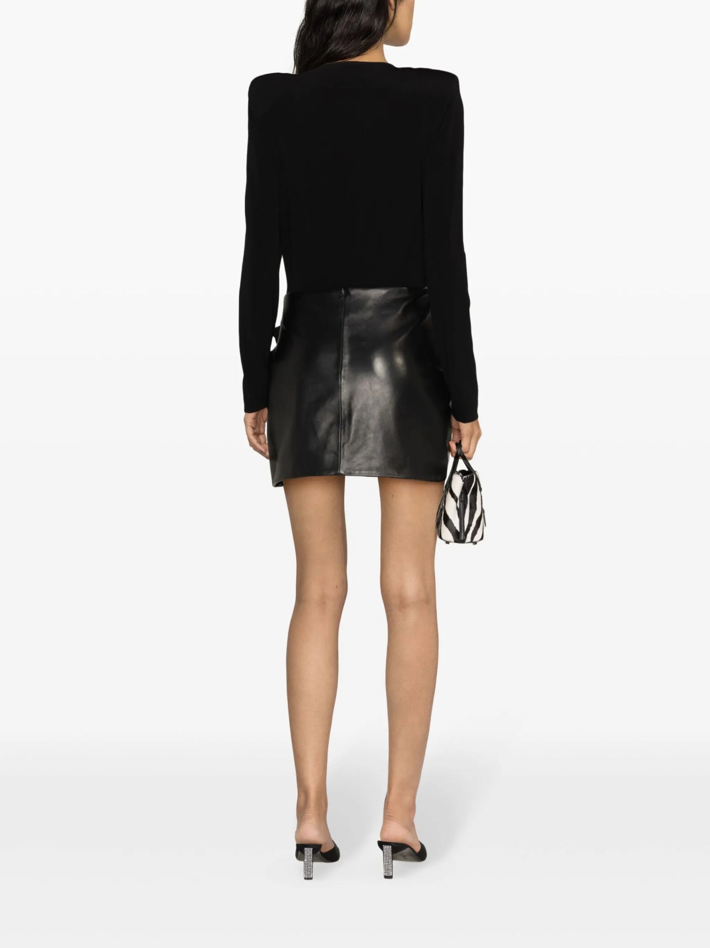 floral-appliqué leather miniskirt