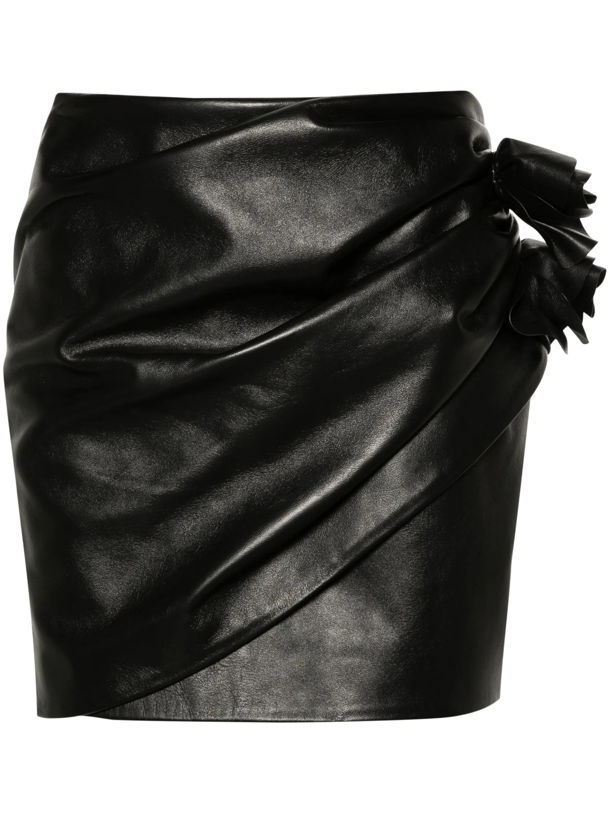 floral-appliqué leather miniskirt