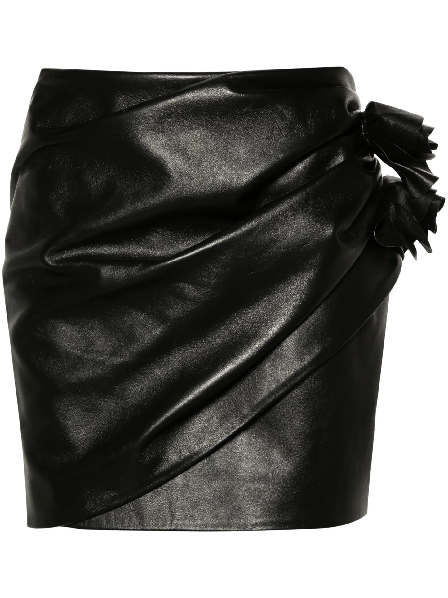 floral-appliqué leather miniskirt
