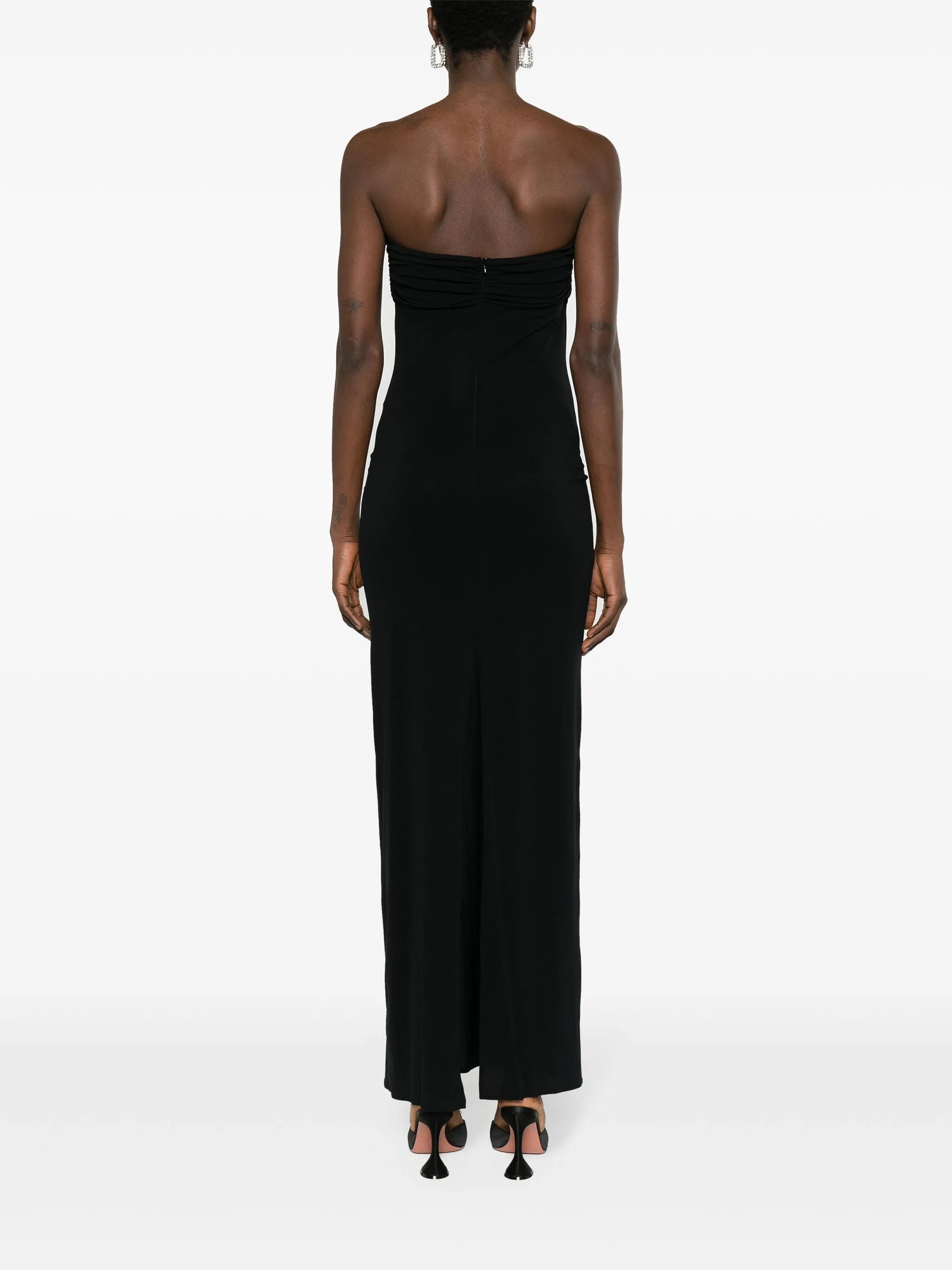 floral-appliqué strapless maxi dress