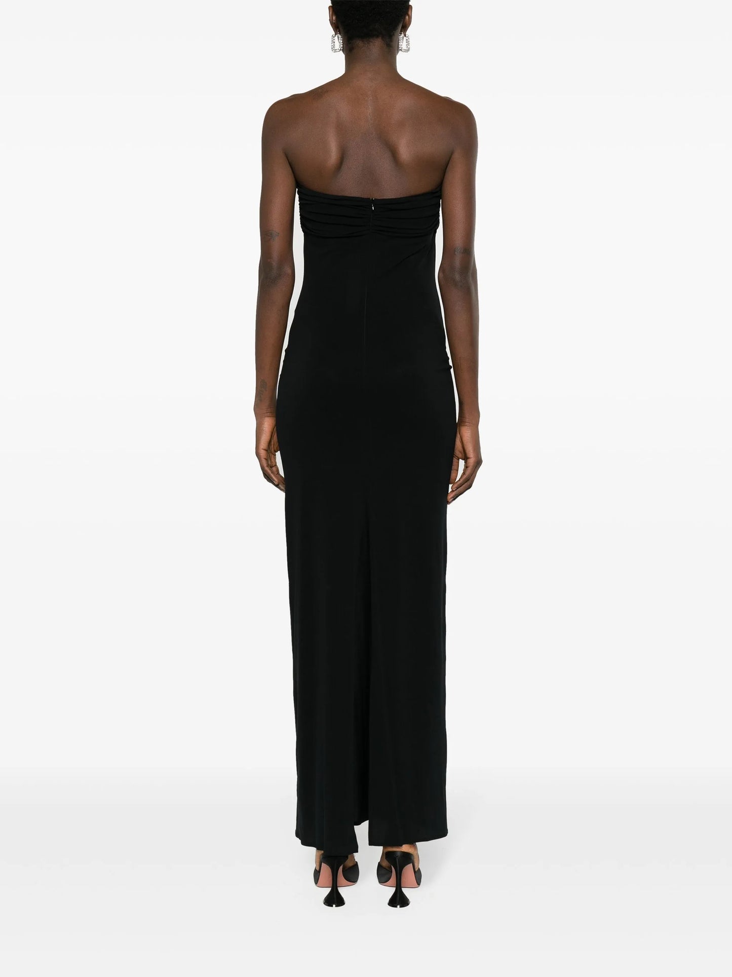 floral-appliqué strapless maxi dress