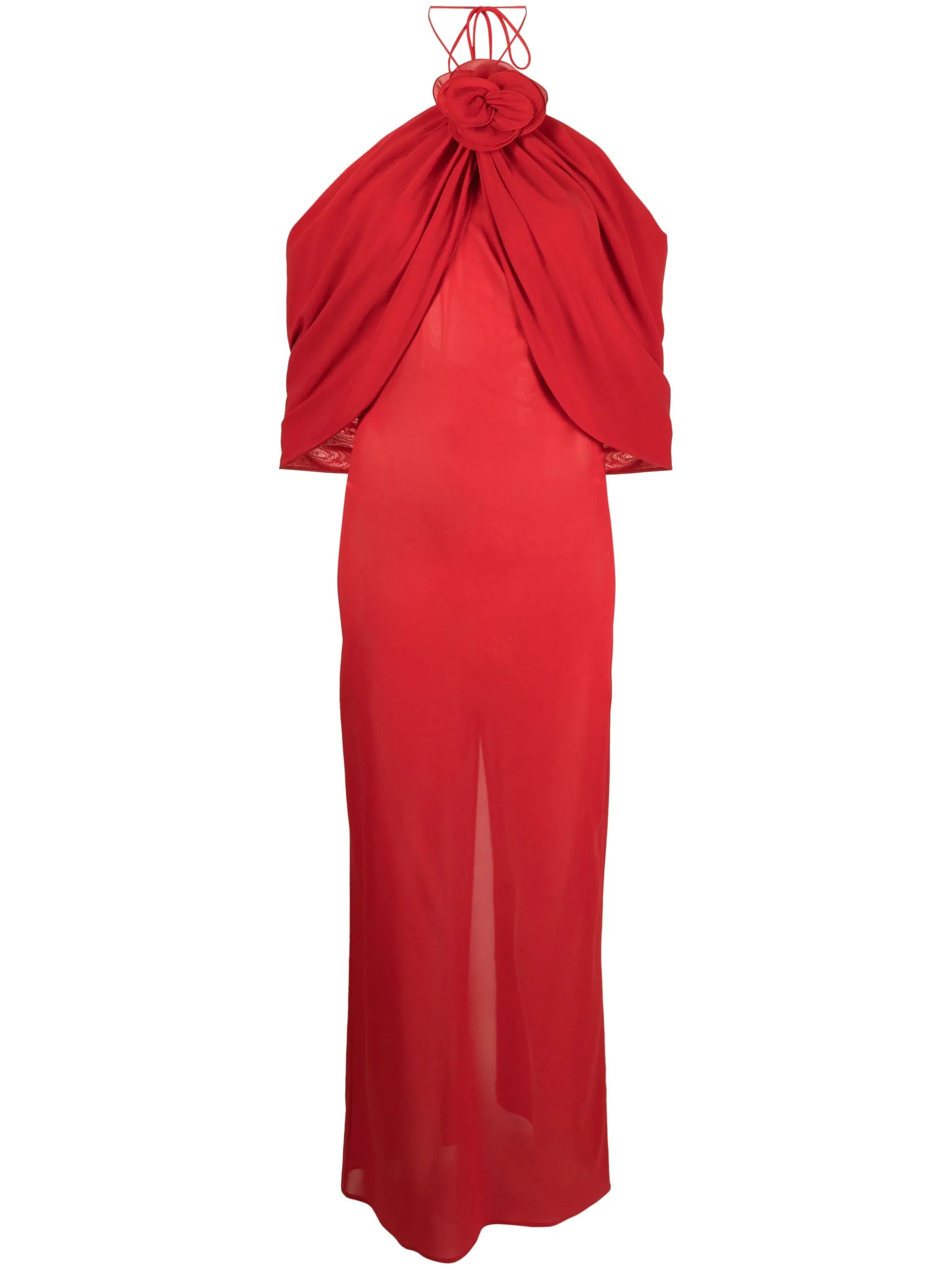flower-appliqué silk-blend dress