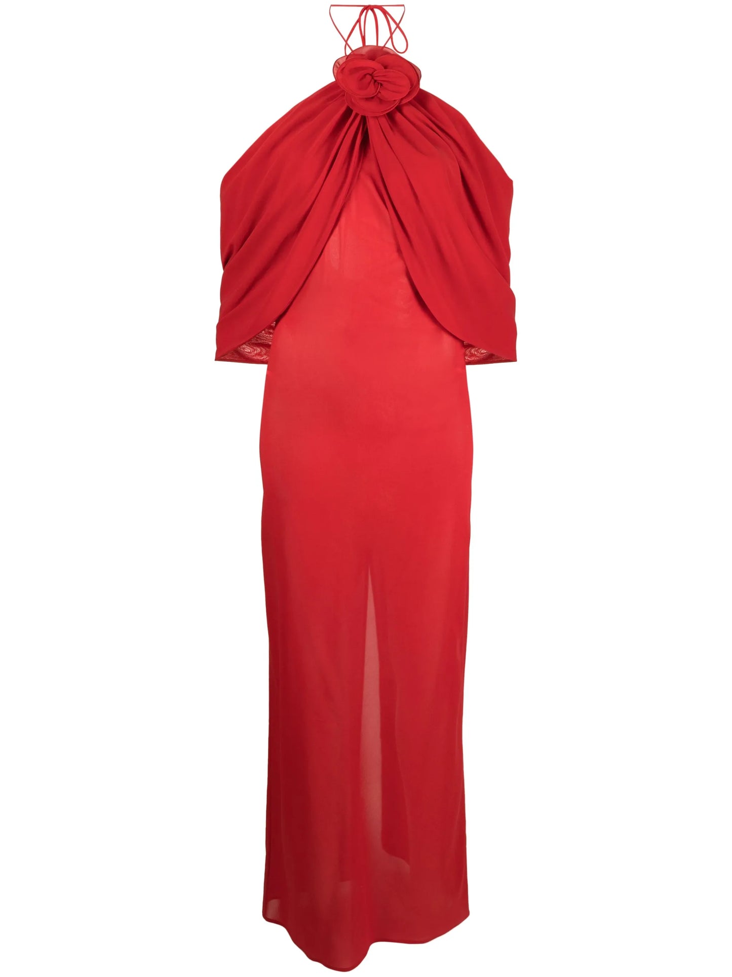 flower-appliqué silk-blend dress