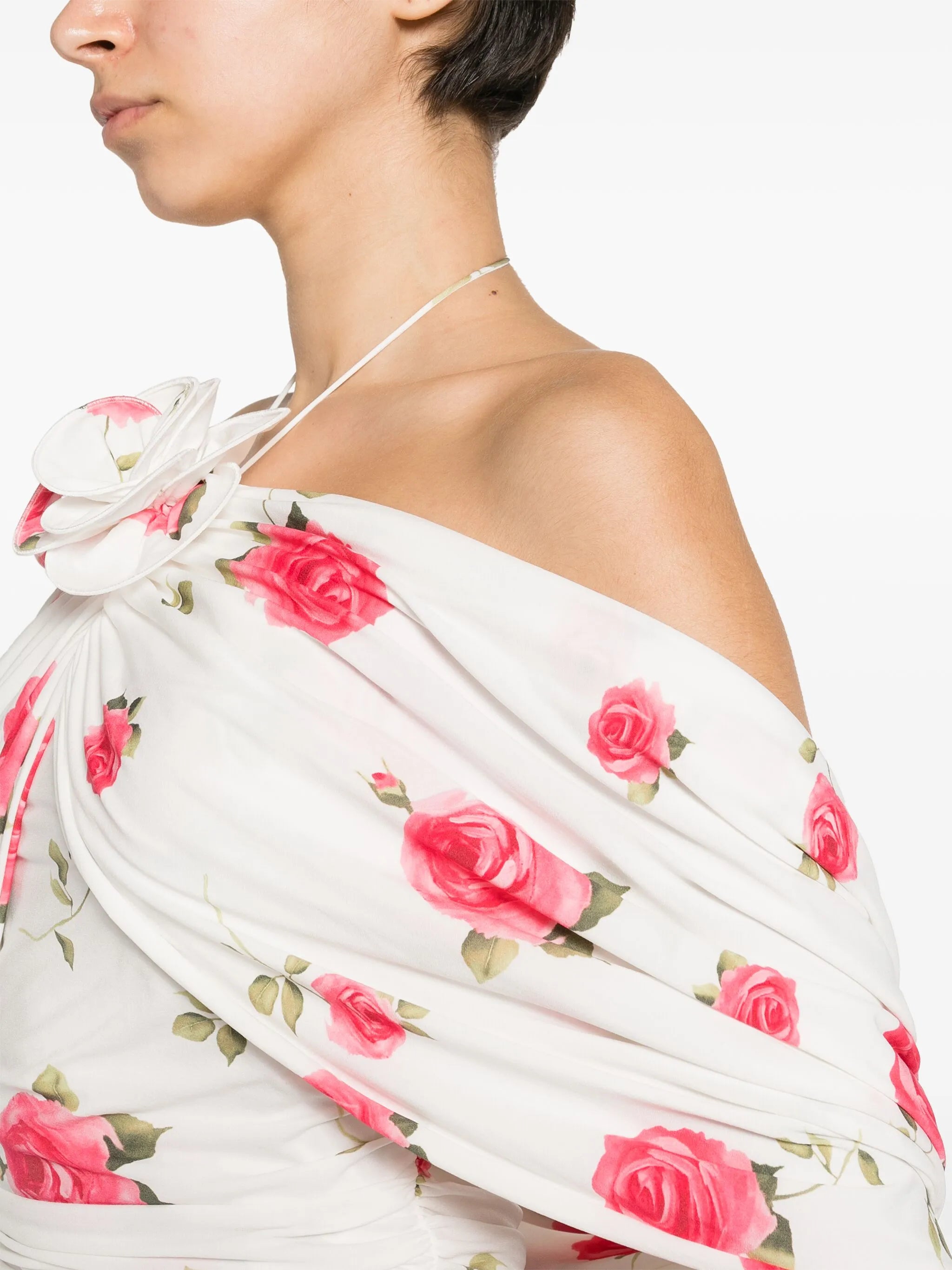 rose-print ruched minidress