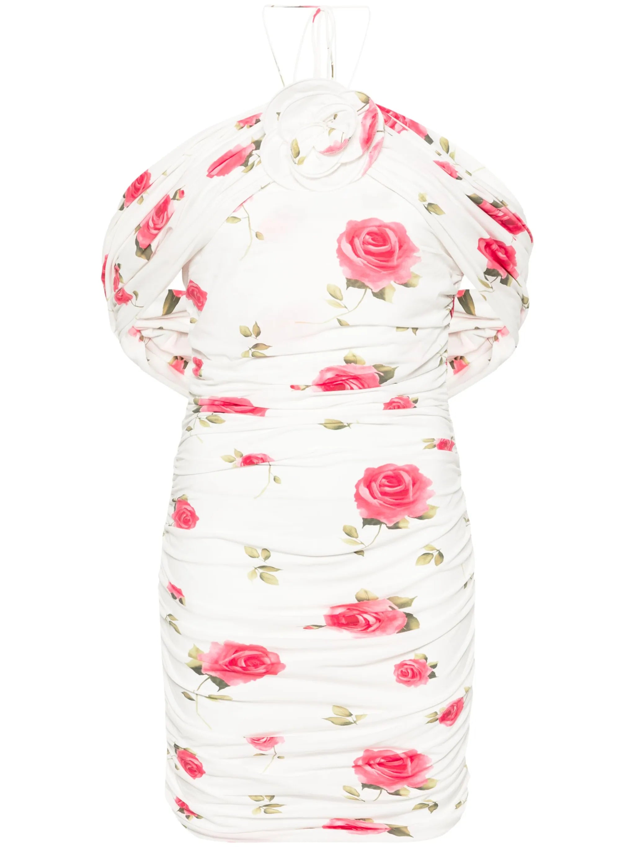 rose-print ruched minidress