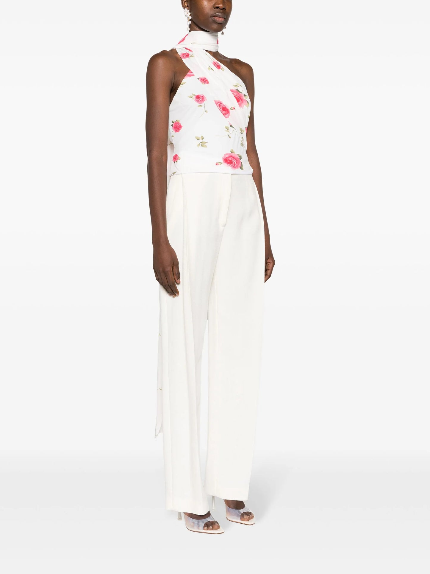 floral-print wrap-neck blouse