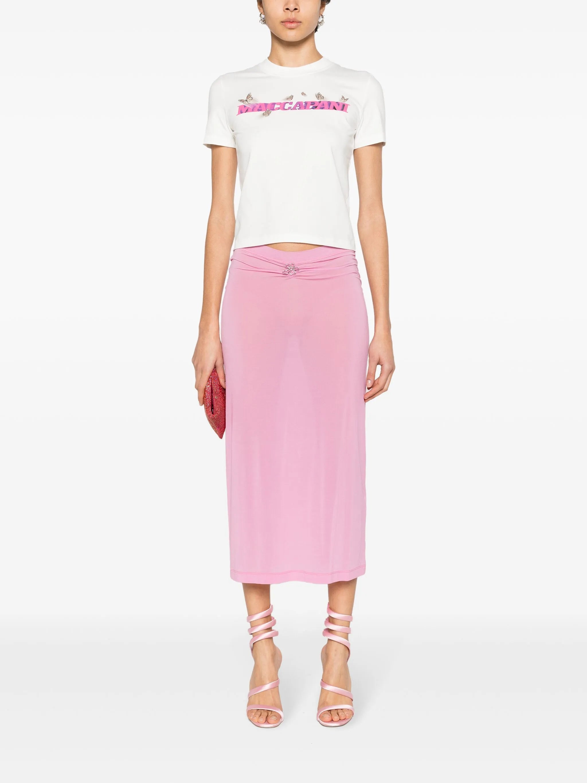 Over flower-charm midi skirt