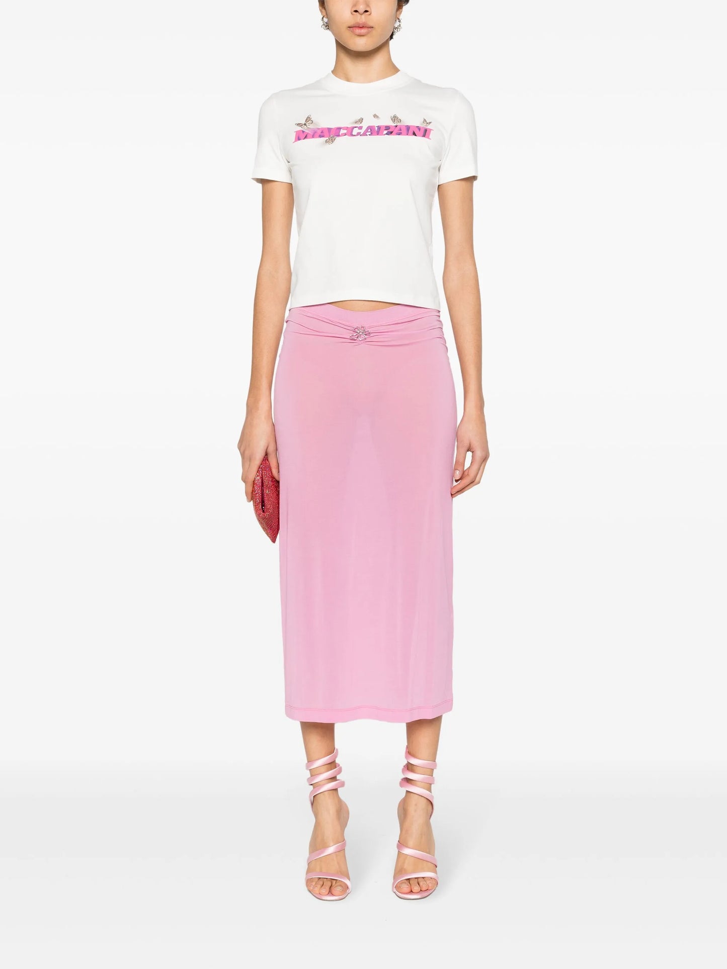 Over flower-charm midi skirt