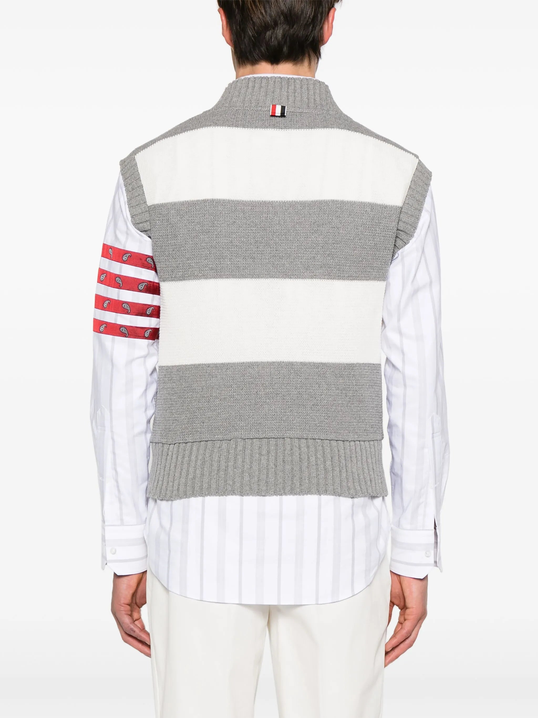 striped open-knit vest