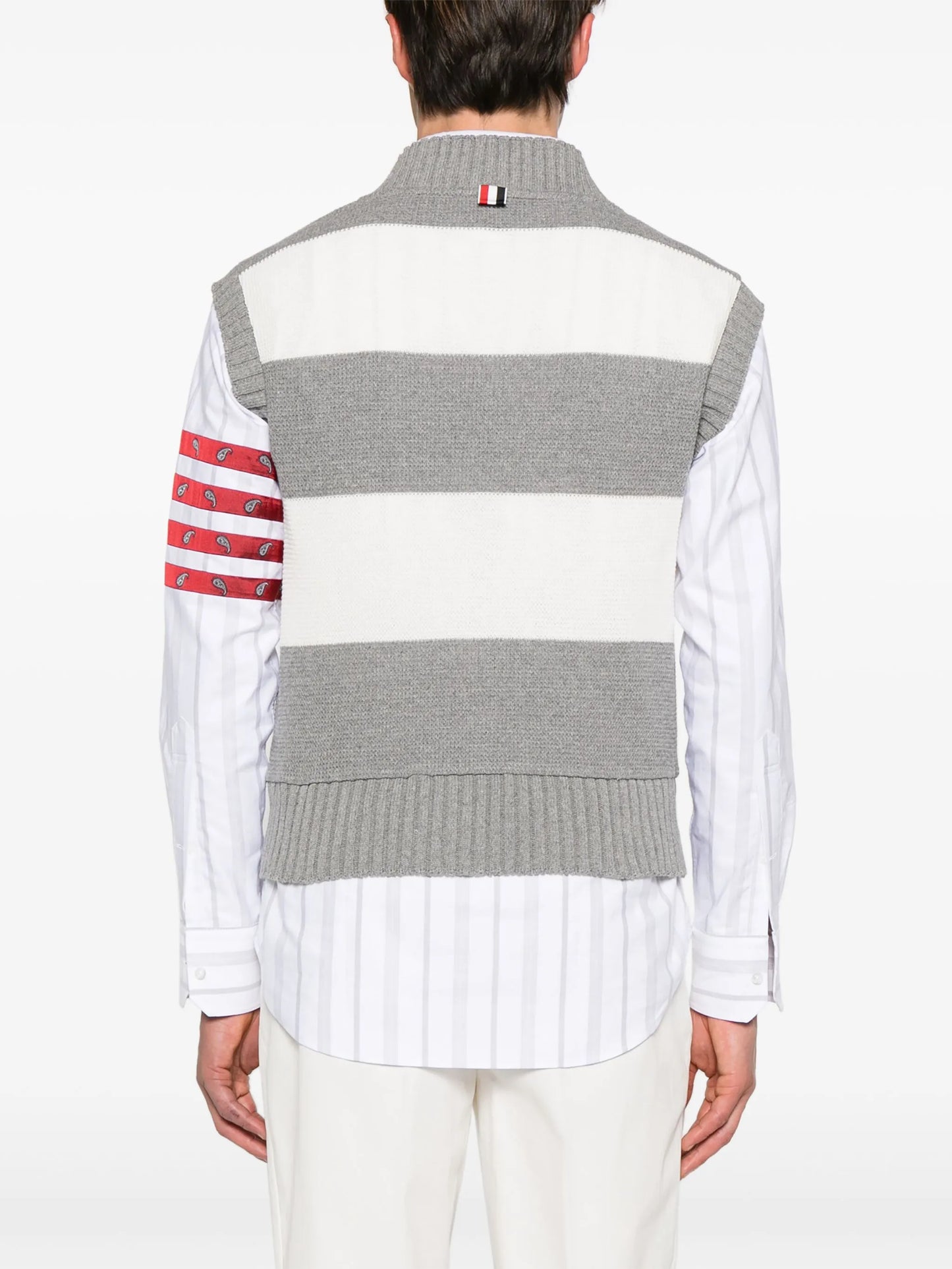 striped open-knit vest