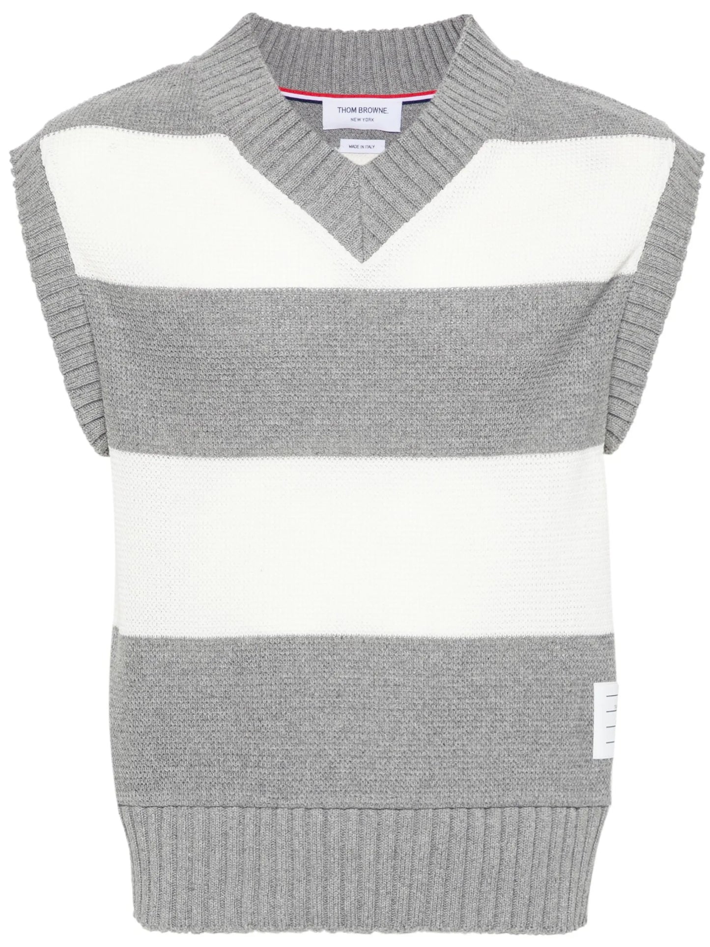 striped open-knit vest