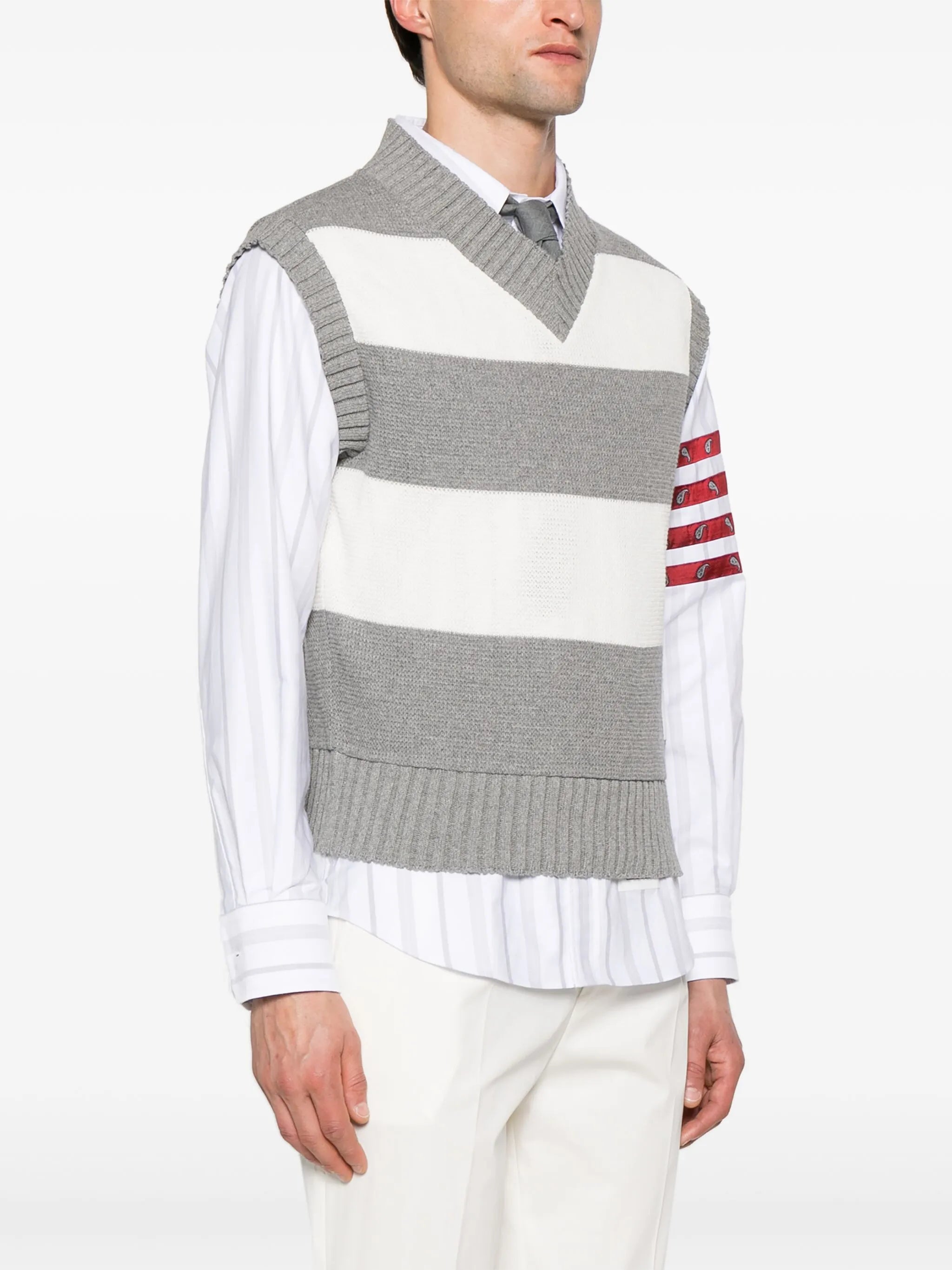 striped open-knit vest