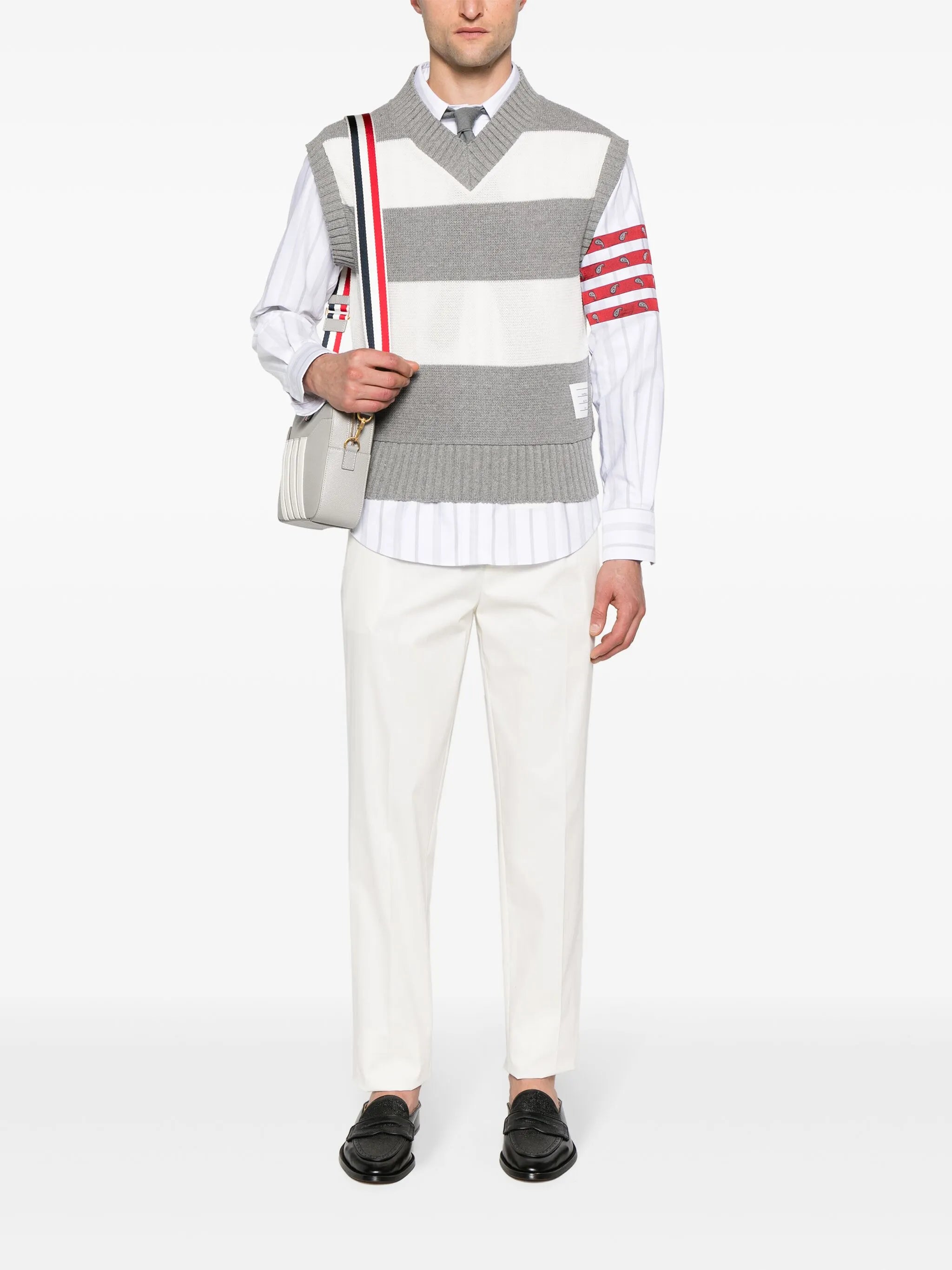 striped open-knit vest