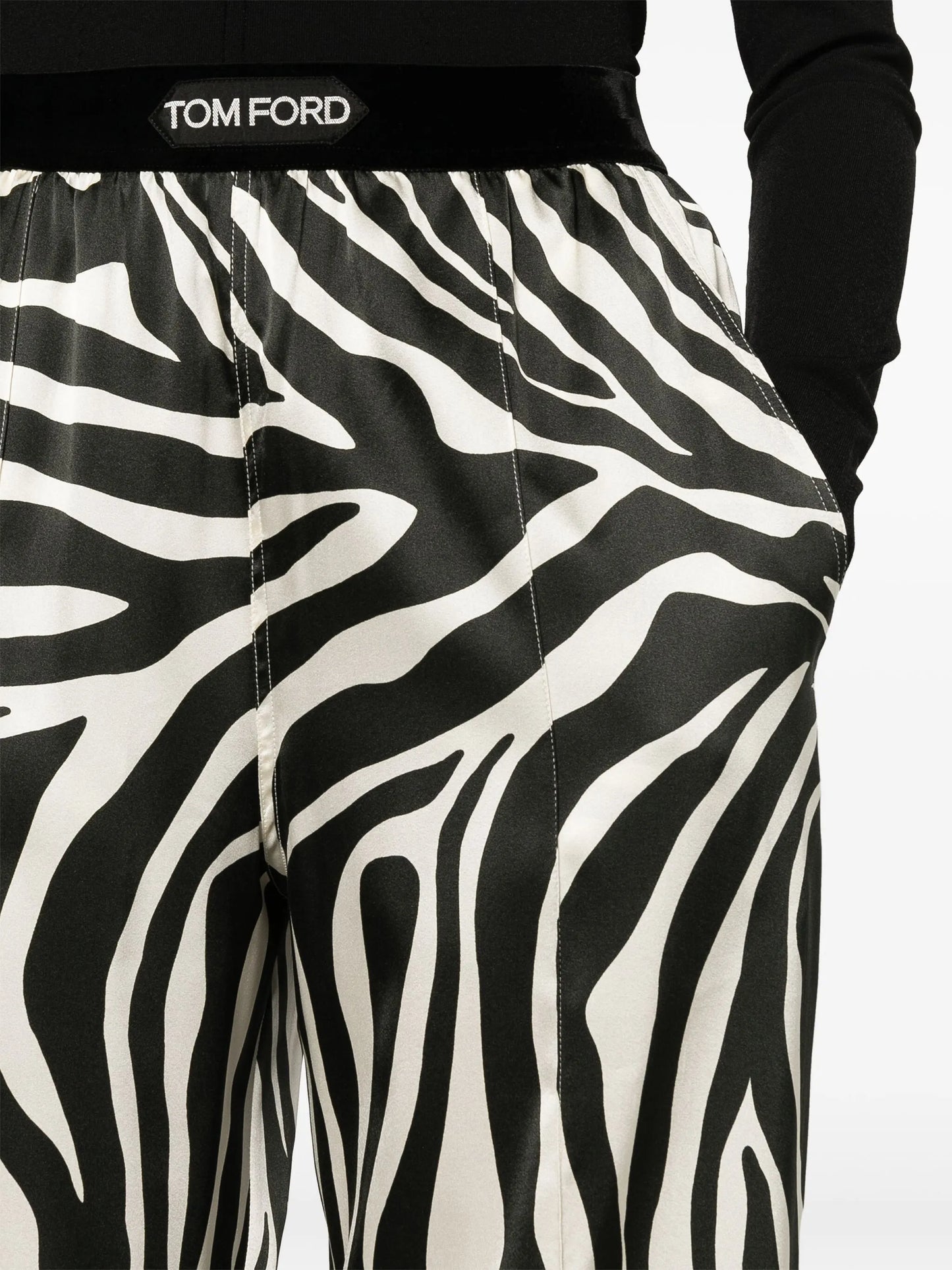 zebra-print silk trousers