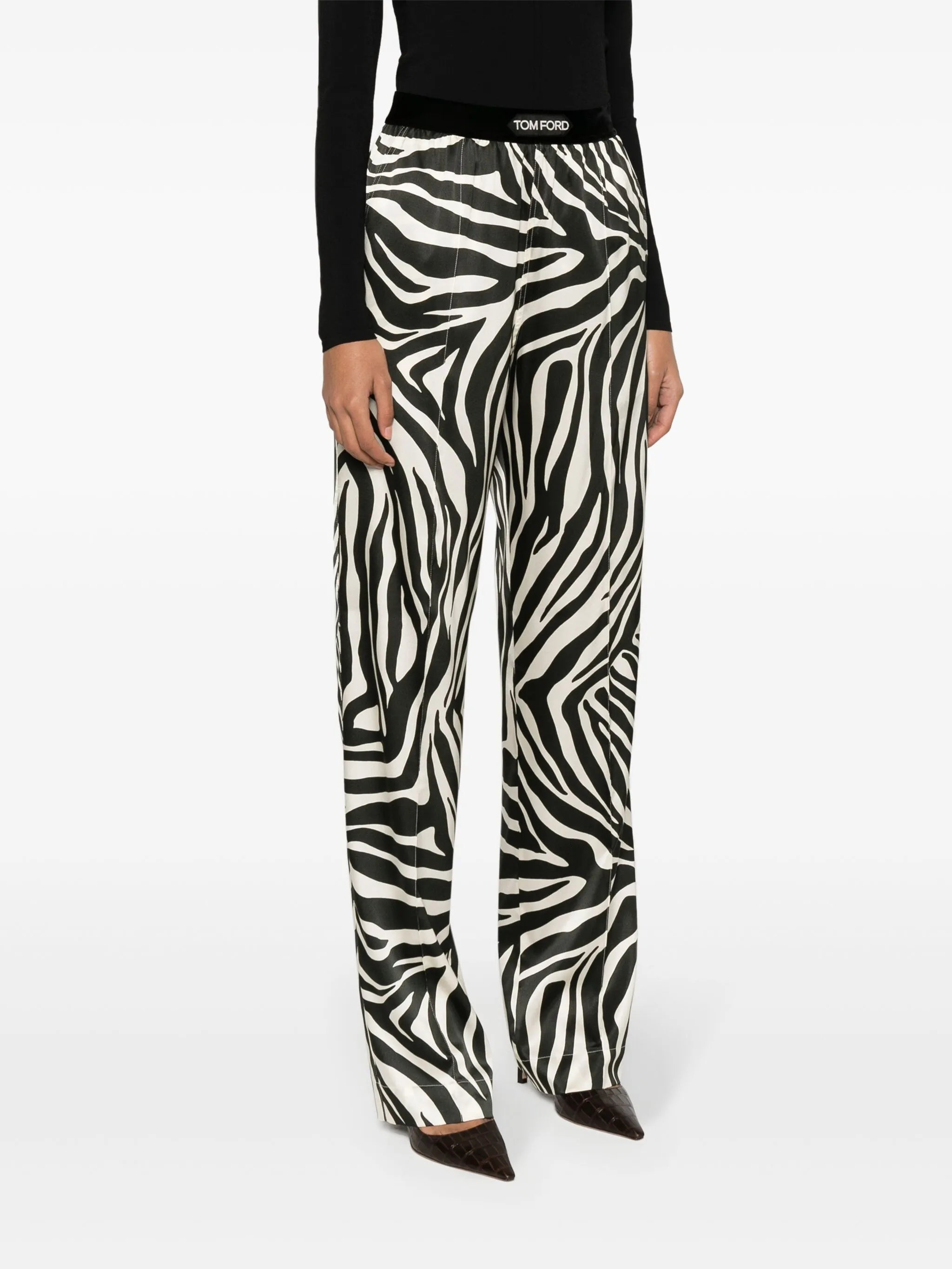 zebra-print silk trousers