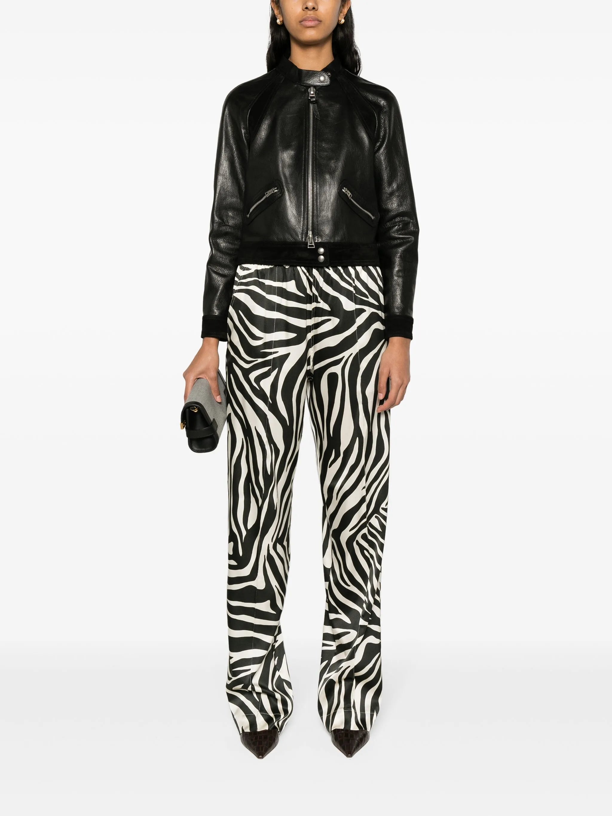 zebra-print silk trousers