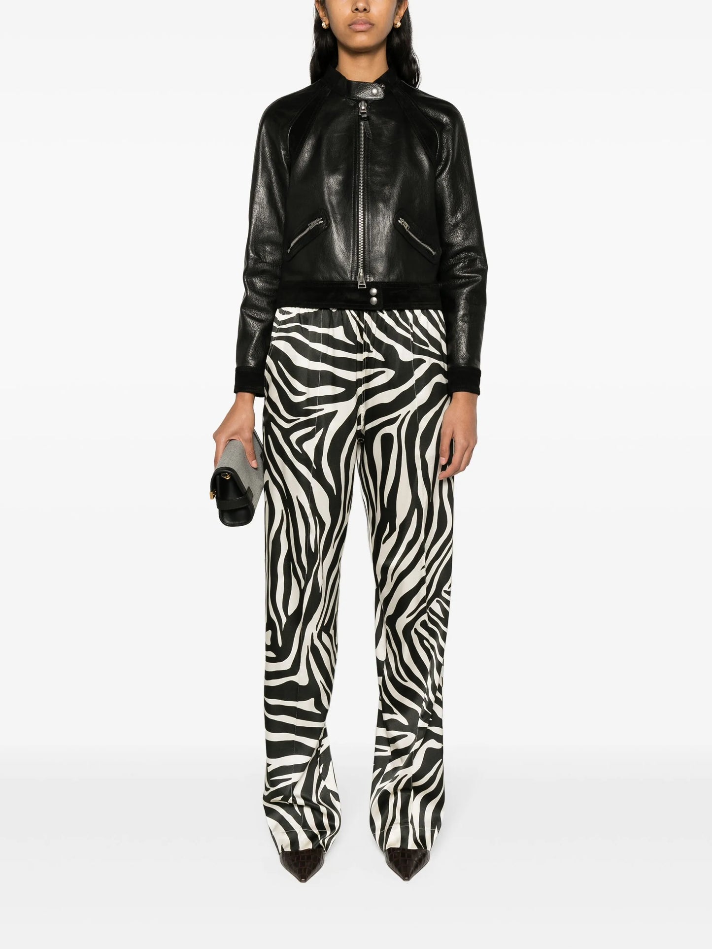 zebra-print silk trousers