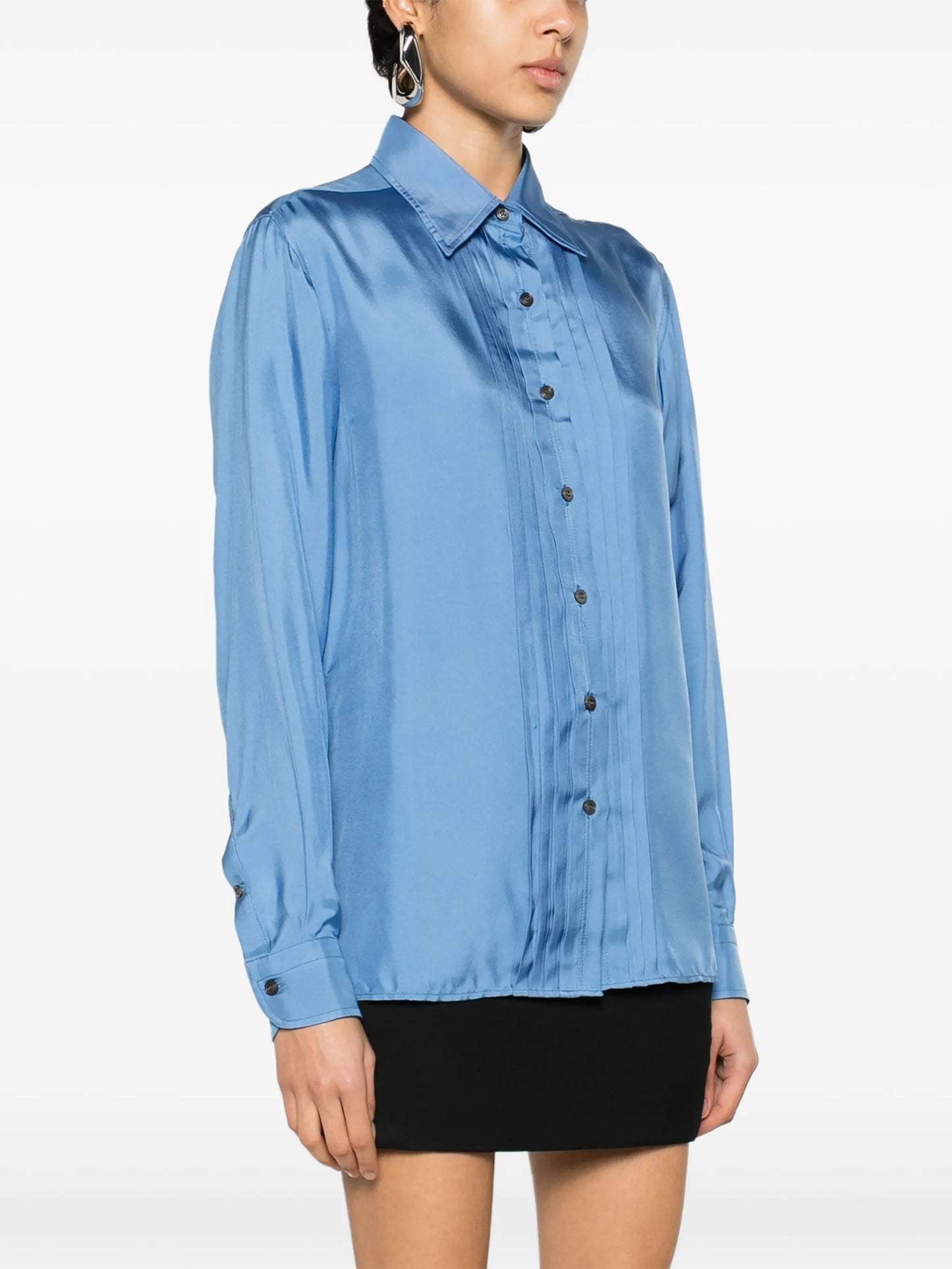 pleated satin shirt