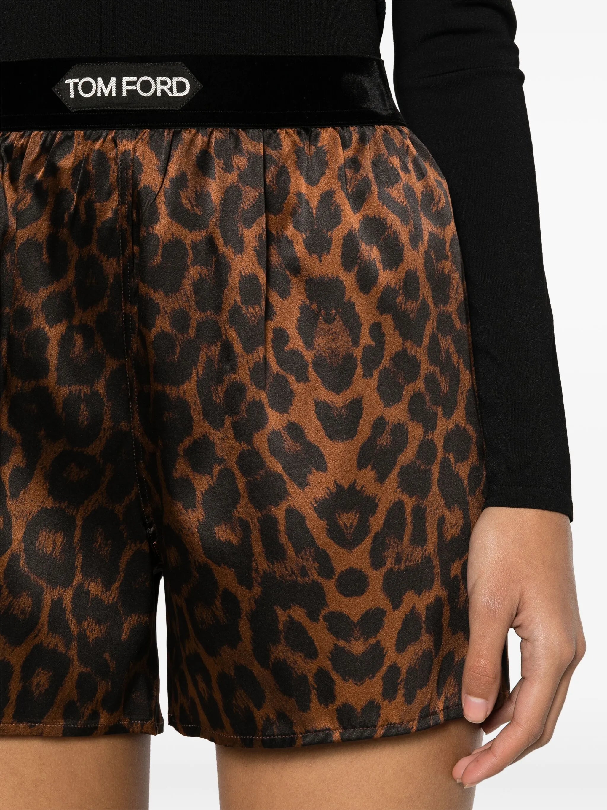 leopard-print silk shorts