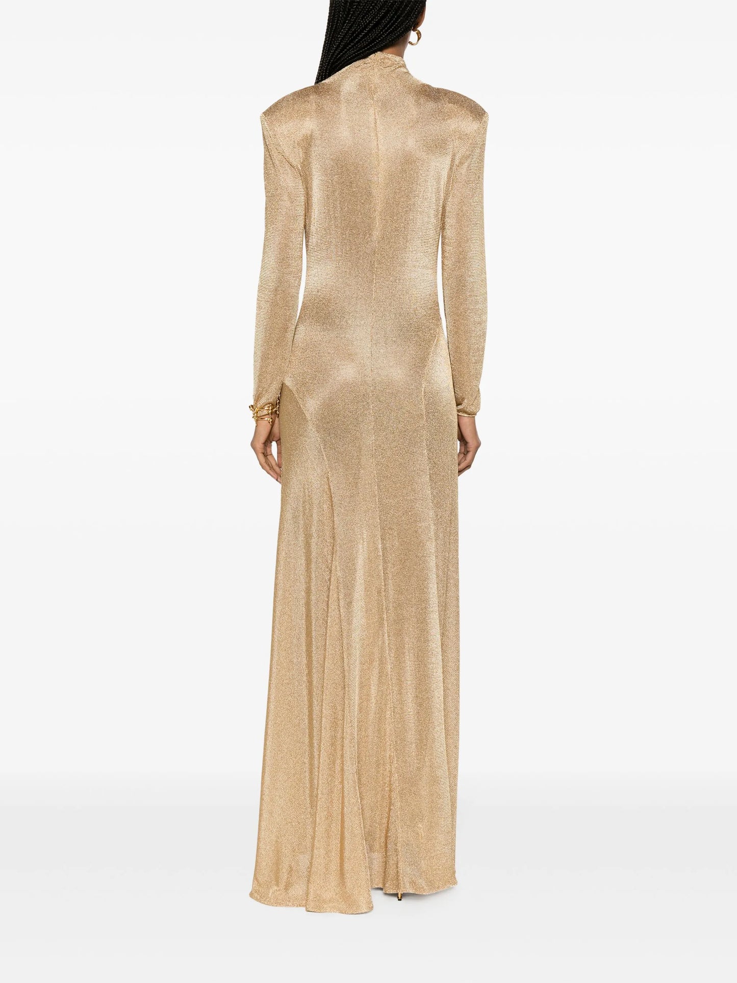 high-neck sheer-knit maxi dress