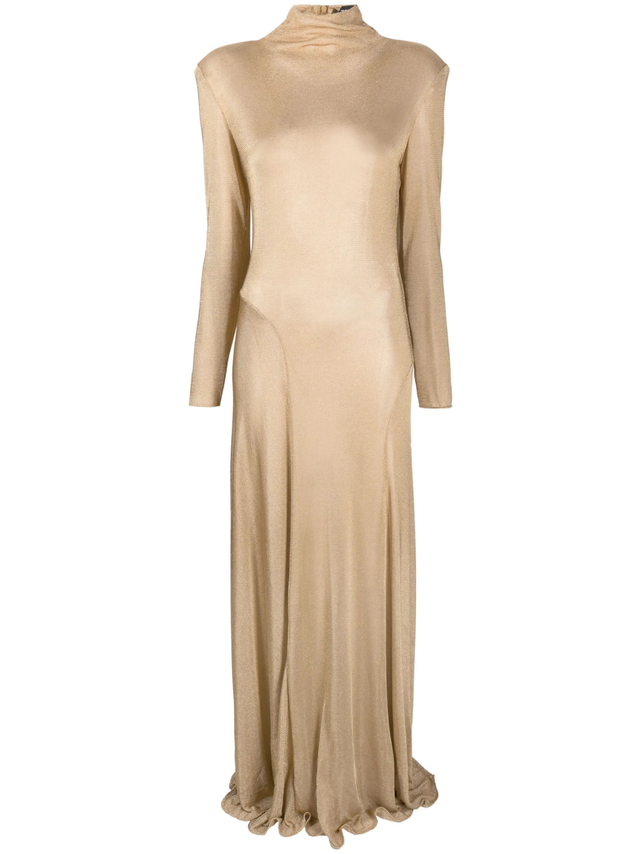 high-neck sheer-knit maxi dress