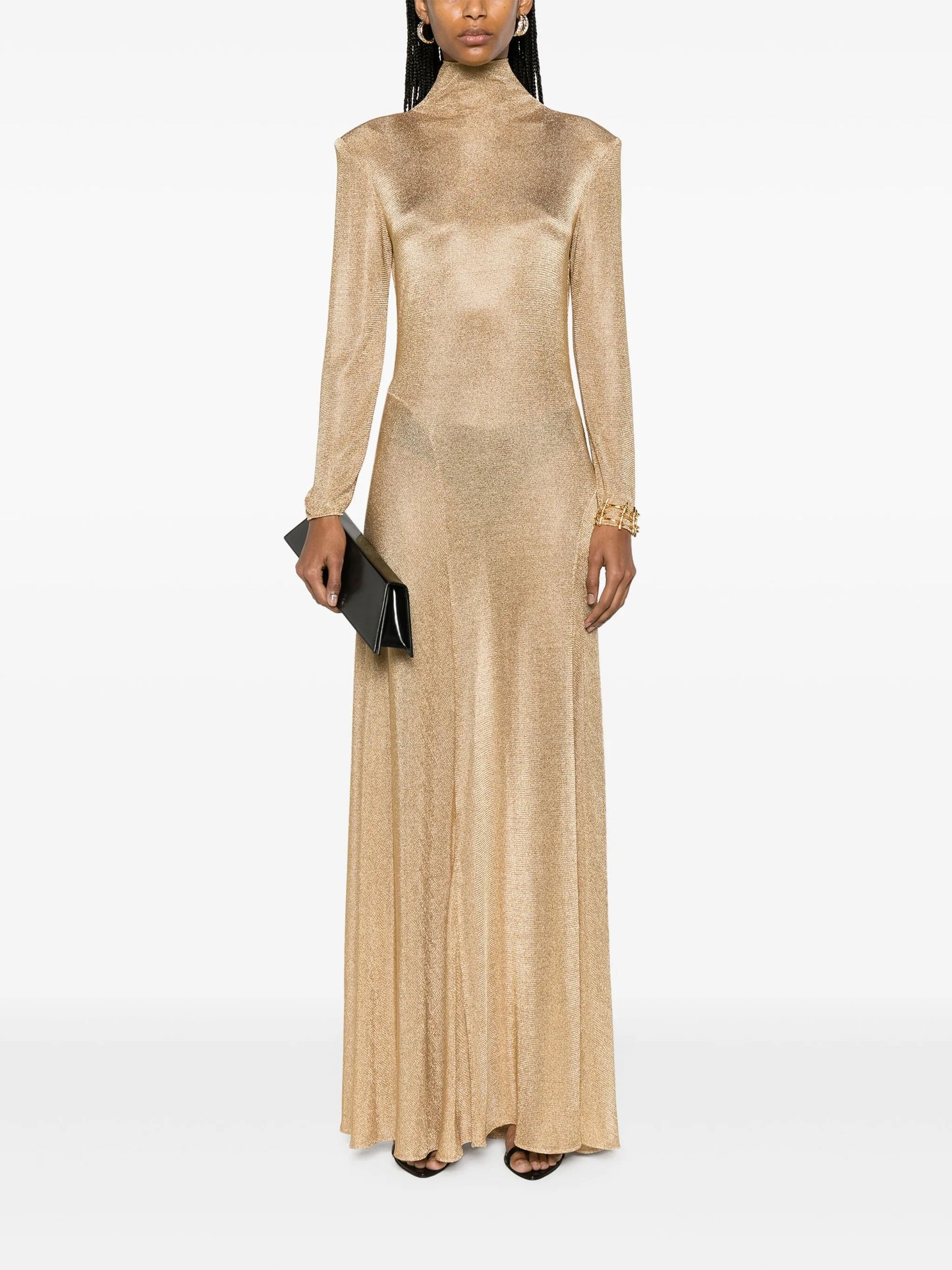 high-neck sheer-knit maxi dress