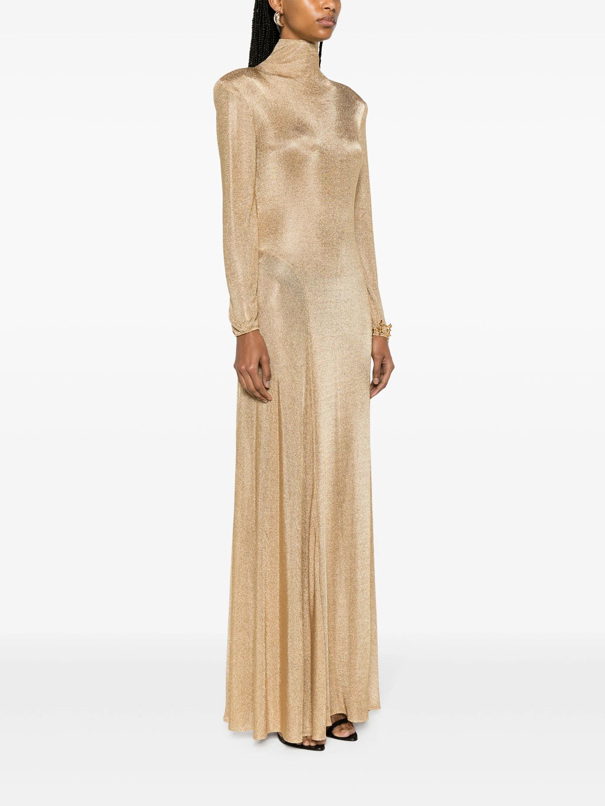 high-neck sheer-knit maxi dress