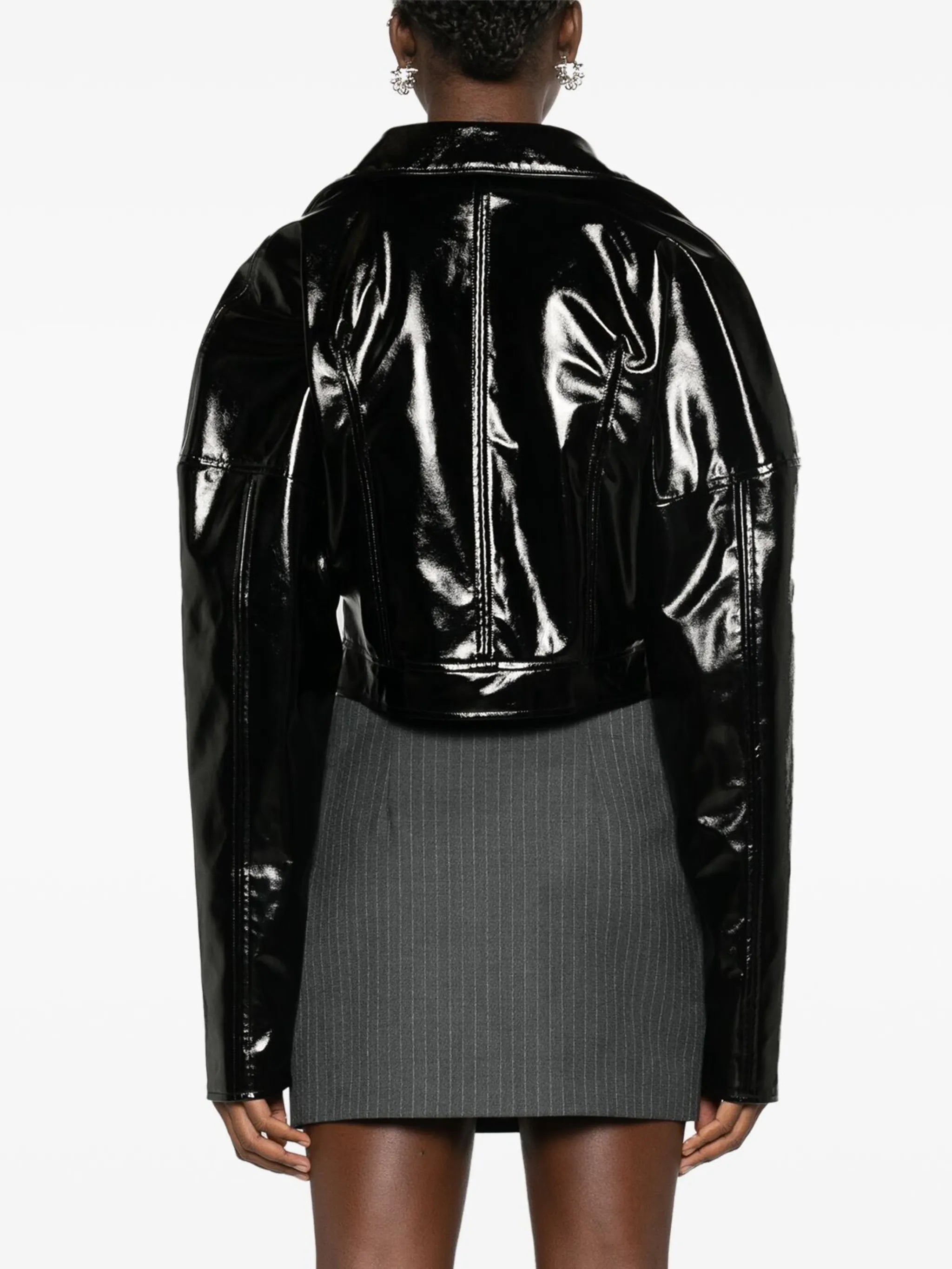 Kitara patent-finish biker jacket