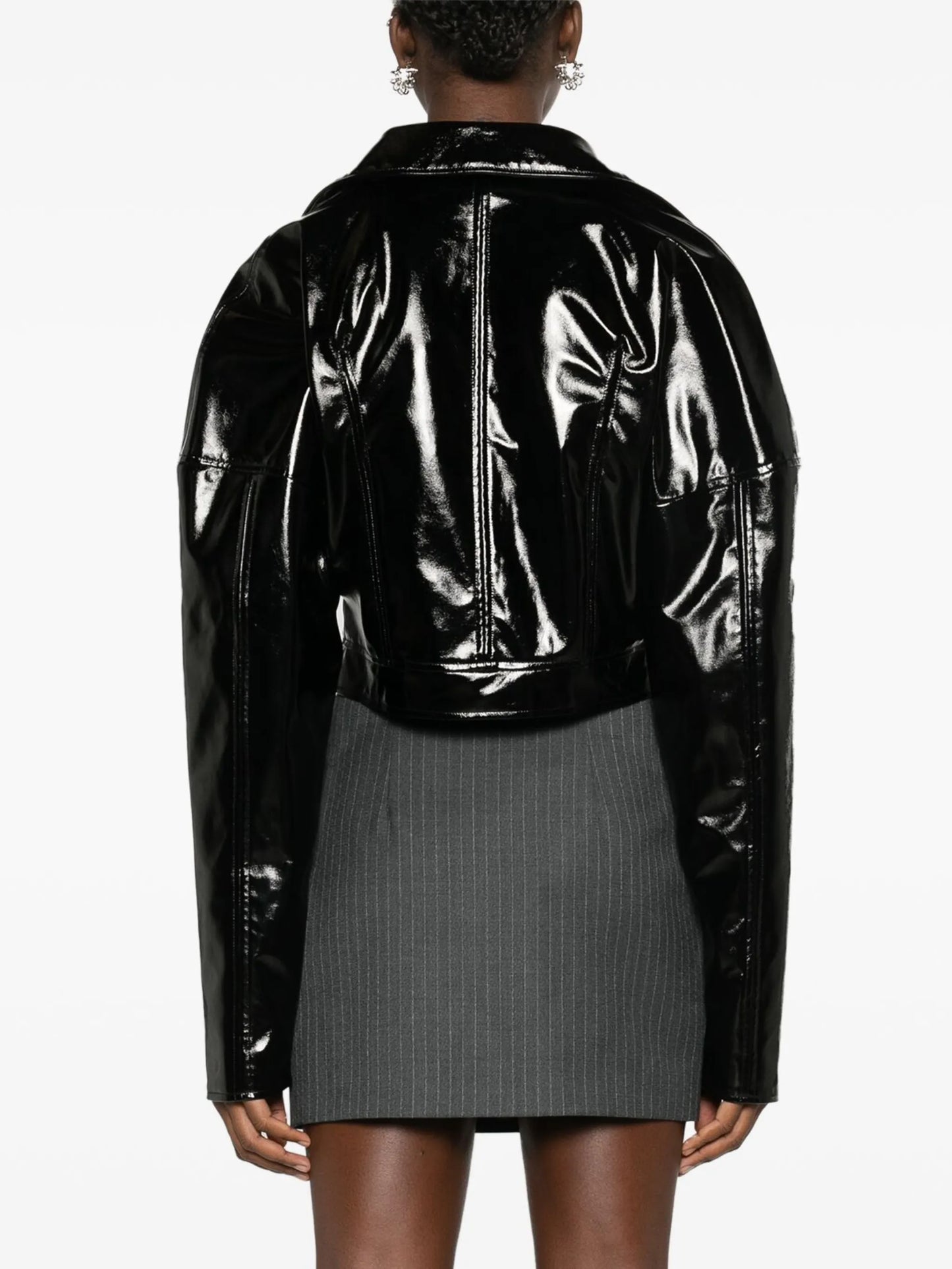 Kitara patent-finish biker jacket