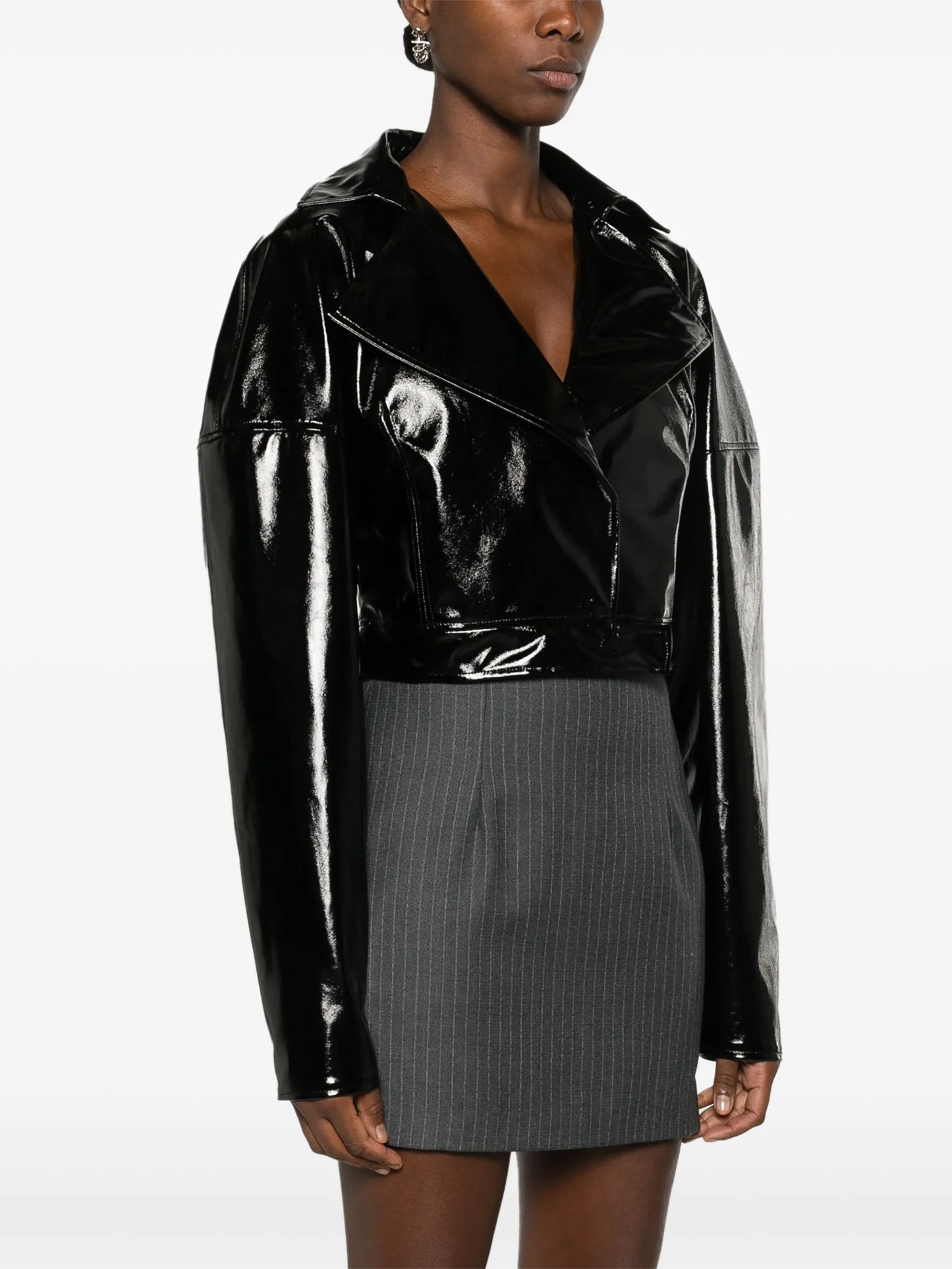 Kitara patent-finish biker jacket