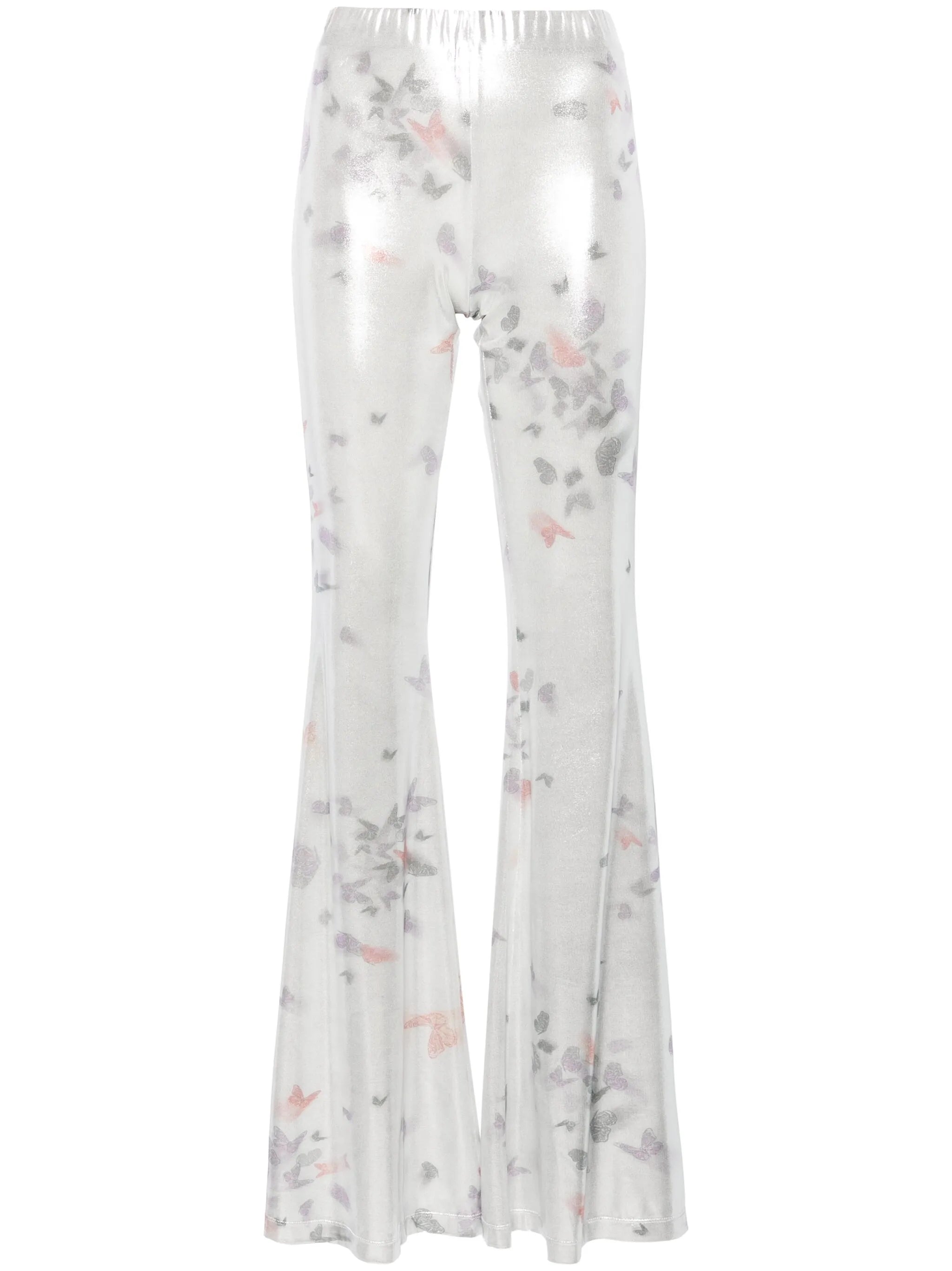 Slender laminated flared trousers