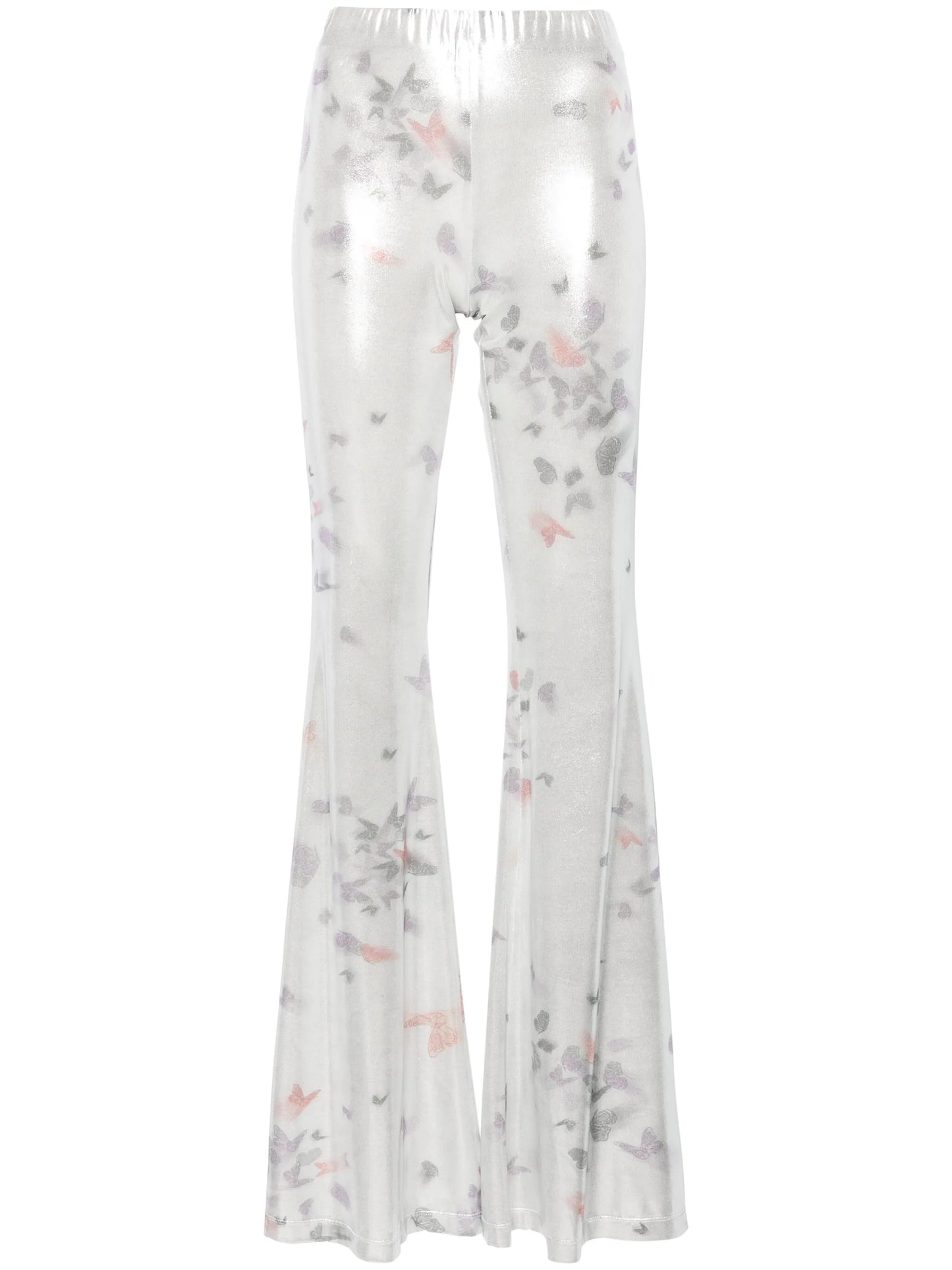 Slender laminated flared trousers