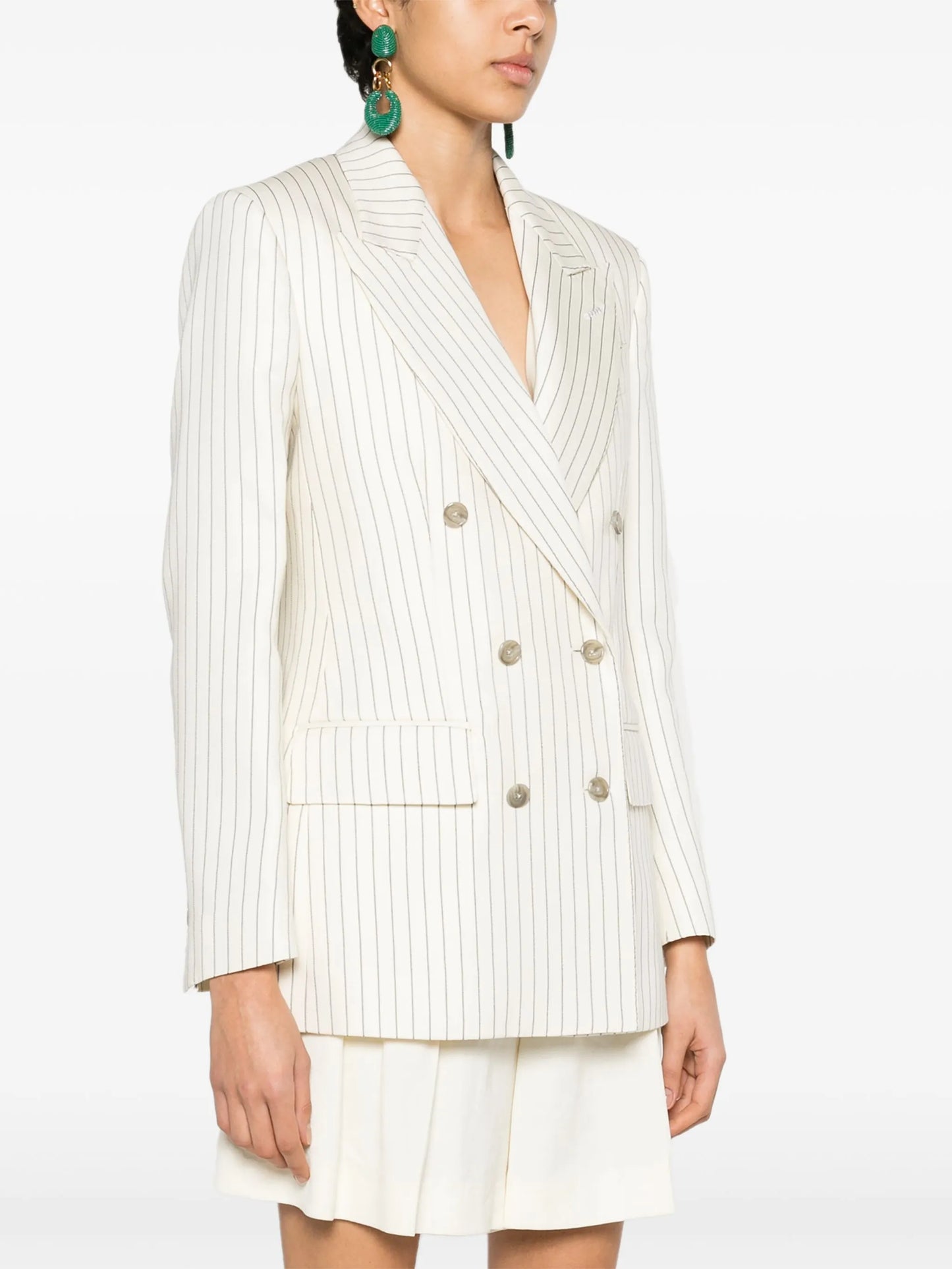 striped double-breasted twill blazer