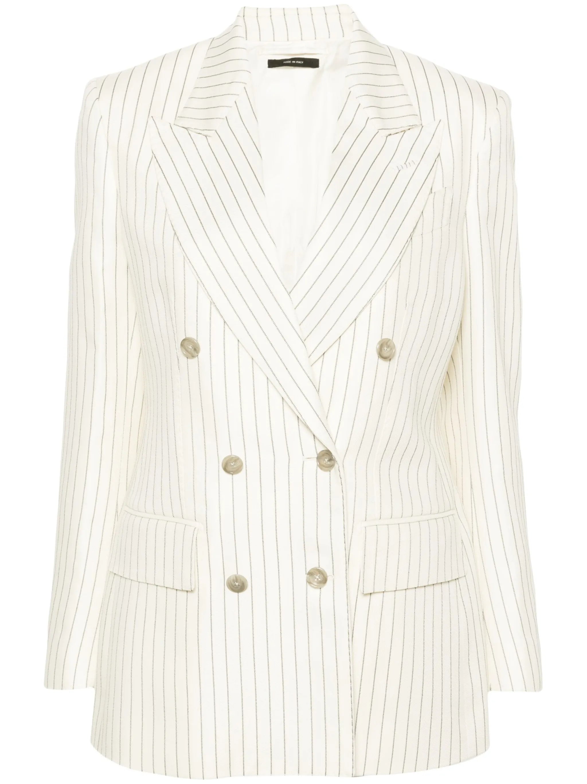 striped double-breasted twill blazer