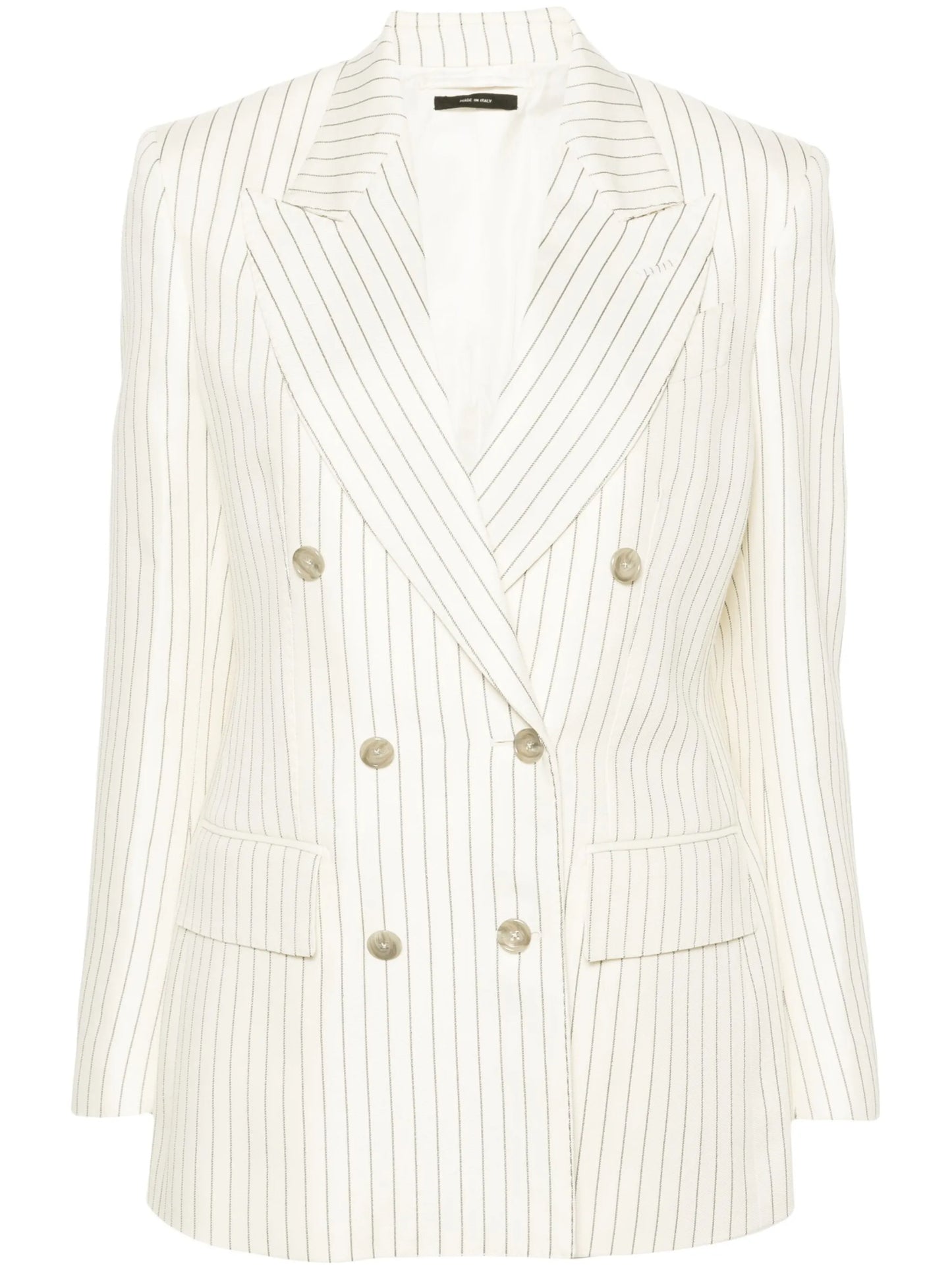 striped double-breasted twill blazer