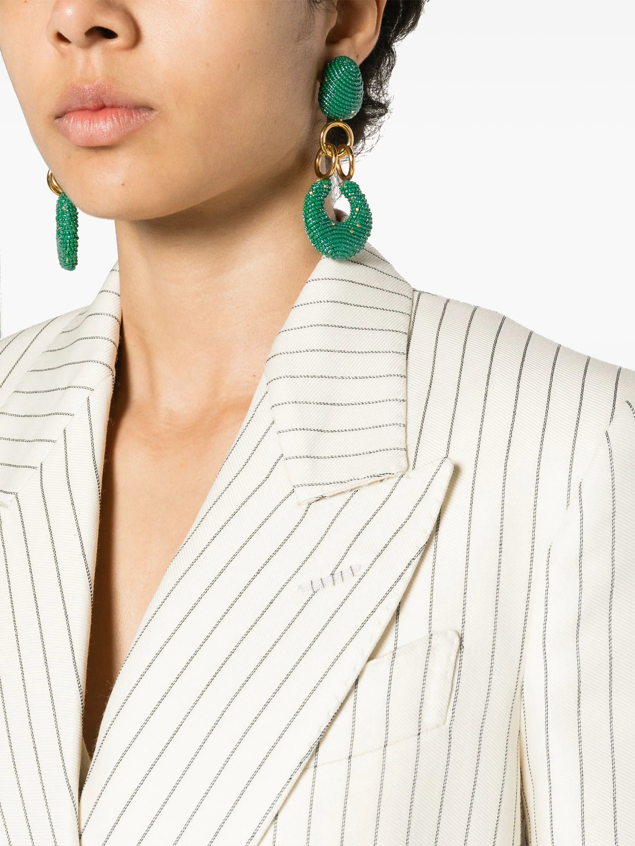 striped double-breasted twill blazer